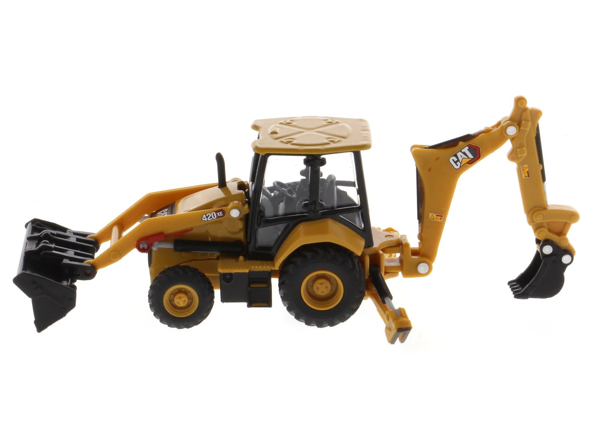 CAT Caterpillar 420 XE Backhoe Loader with Work Tools Yellow 1/64 Diecast Model by Diecast Masters - image 3