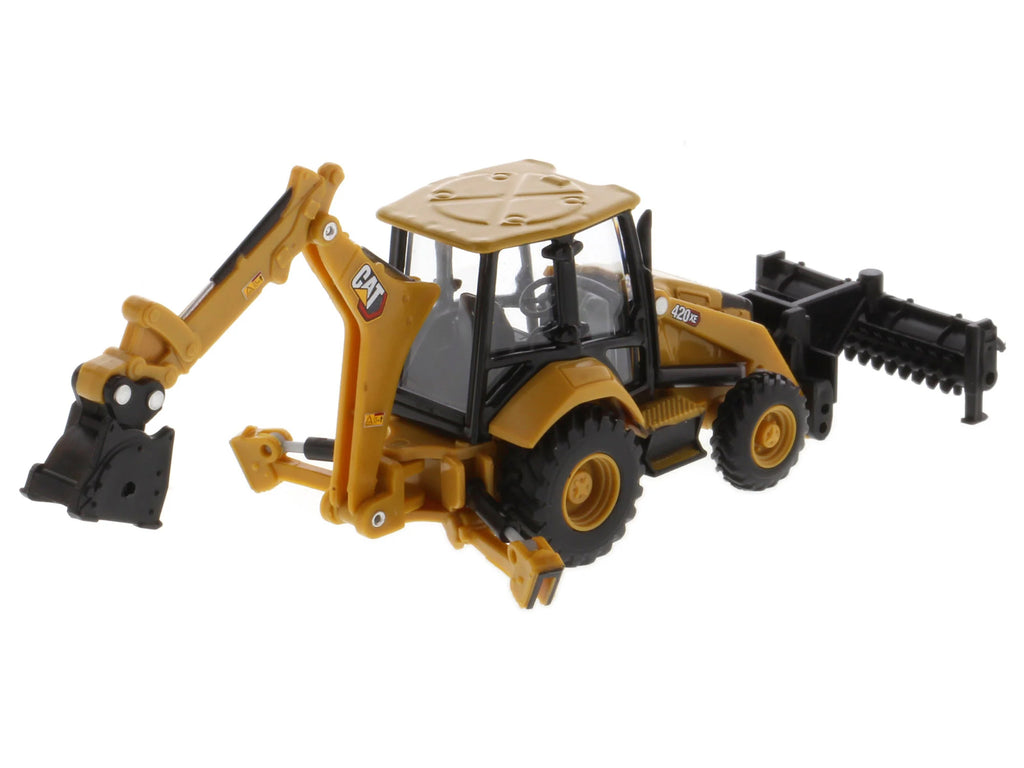 CAT Caterpillar 420 XE Backhoe Loader with Work Tools Yellow 1/64 Diecast Model by Diecast Masters - image 4
