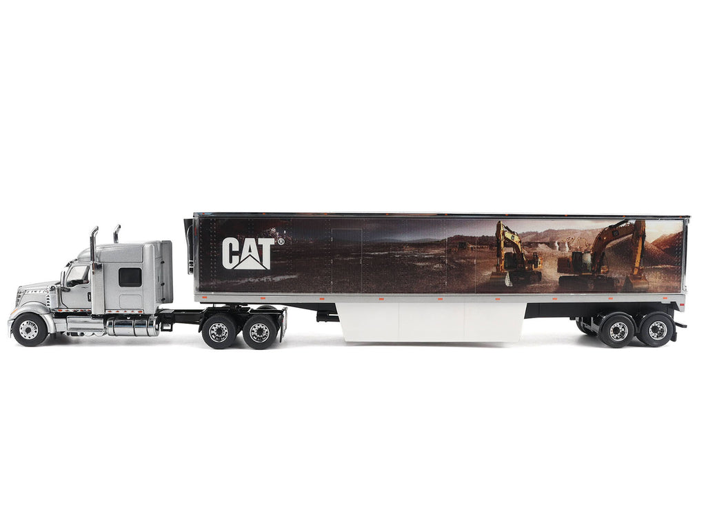 International Lonestar Truck with Sleeper Silver Metallic with "CAT Caterpillar" Mural Trailer "Transport Series" 1/50 Diecast Model by Diecast Masters - image 2