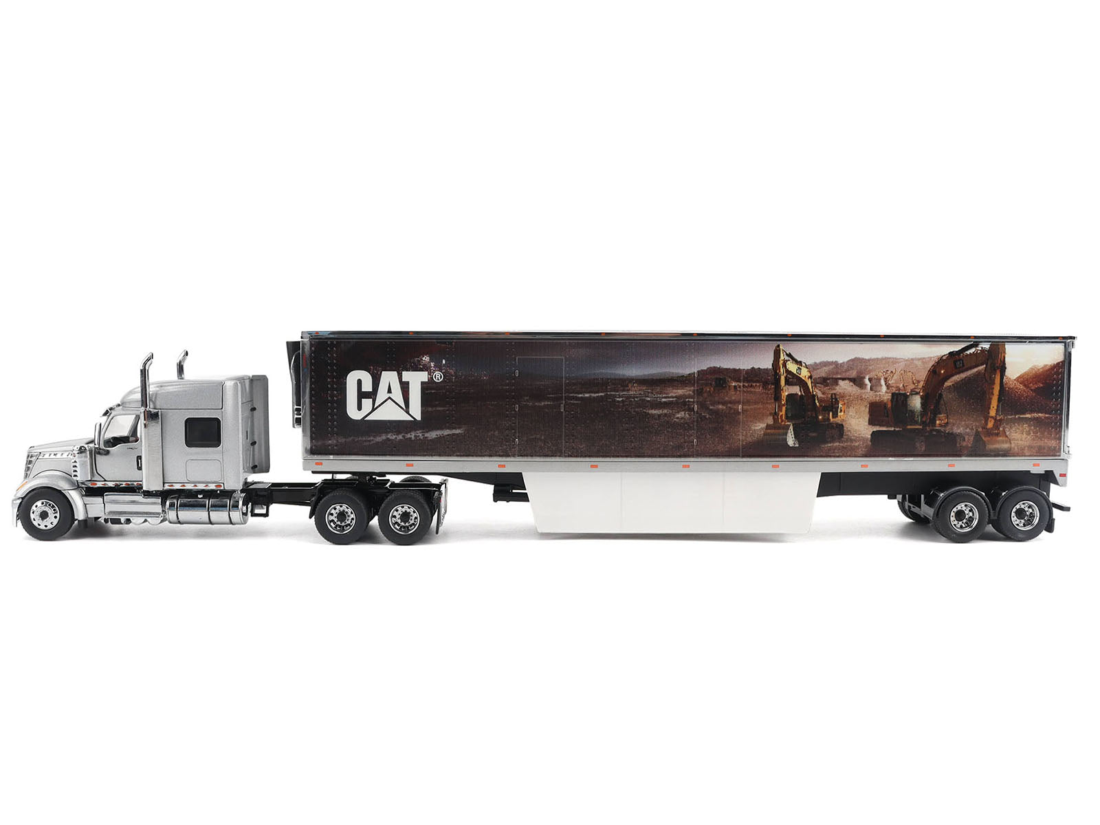 International Lonestar Truck with Sleeper Silver Metallic with "CAT Caterpillar" Mural Trailer "Transport Series" 1/50 Diecast Model by Diecast Masters - image 2