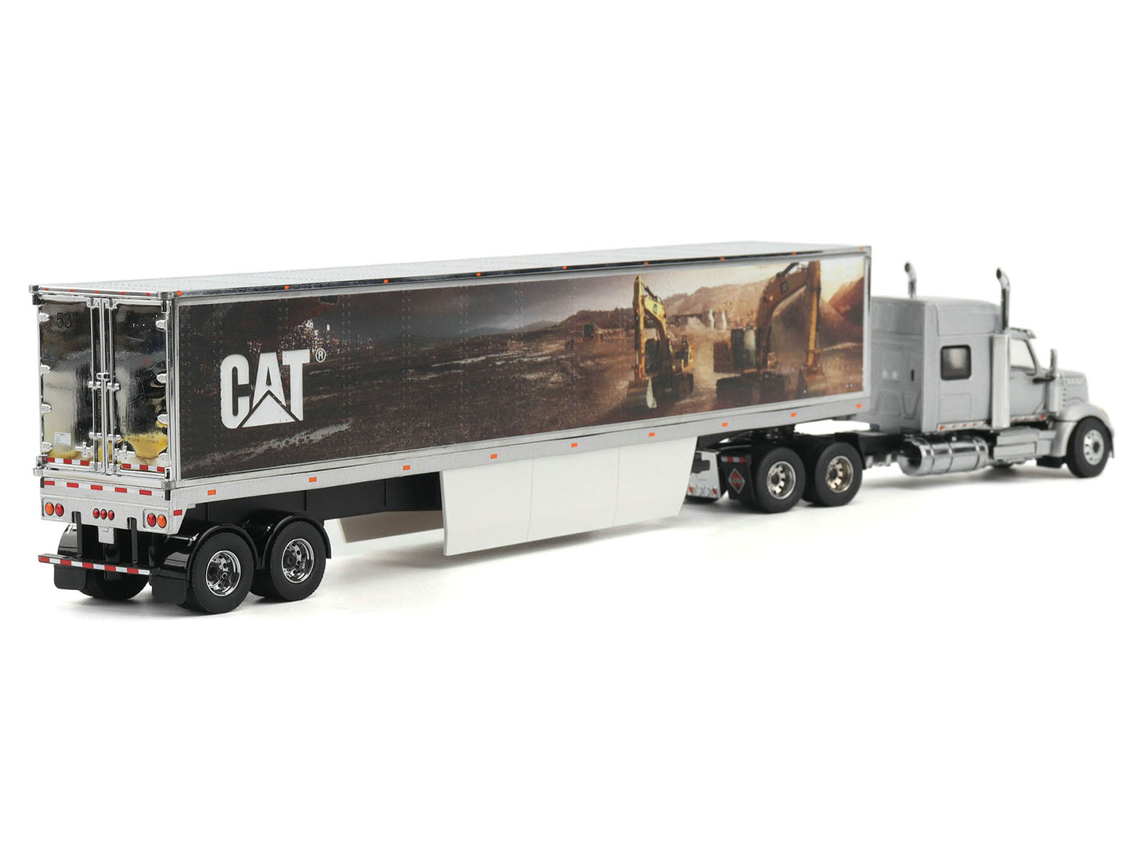 International Lonestar Truck with Sleeper Silver Metallic with "CAT Caterpillar" Mural Trailer "Transport Series" 1/50 Diecast Model by Diecast Masters - image 3
