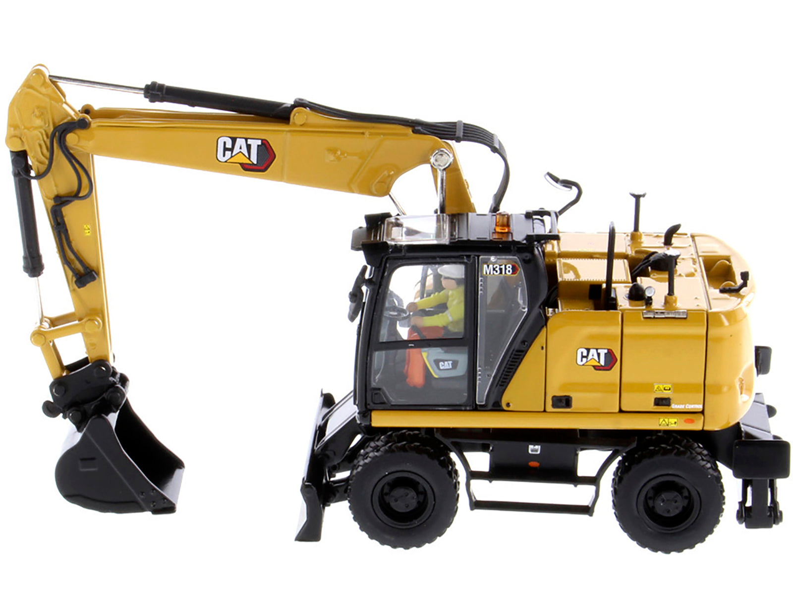 CAT Caterpillar M318 Wheeled Excavator Yellow with Operator "High Line" Series 1/50 Diecast Model by Diecast Masters - image 2