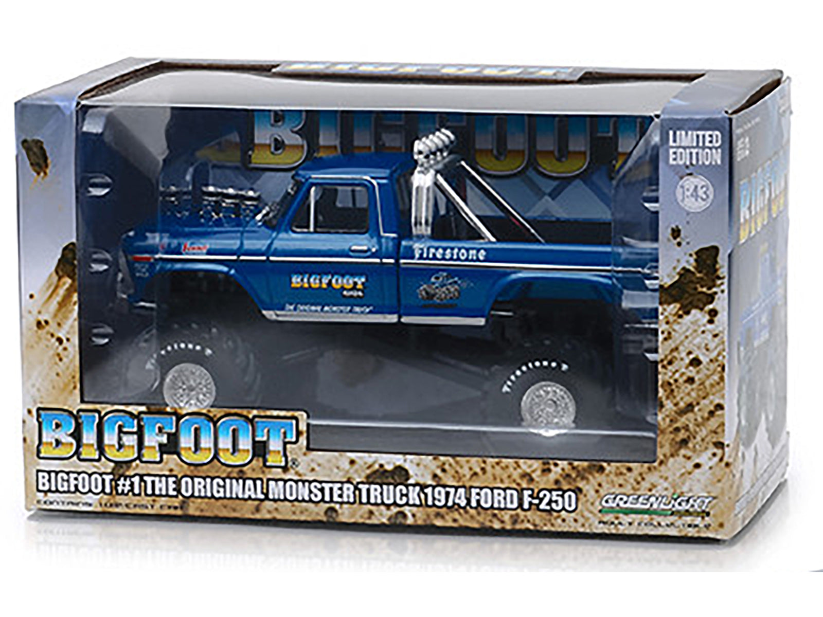 1974 Ford F-250 Ranger XLT Monster Truck Bigfoot #1 "The Original Monster Truck" Blue "Kings of Crunch" 1/43 Diecast Model Car by Greenlight - image 3