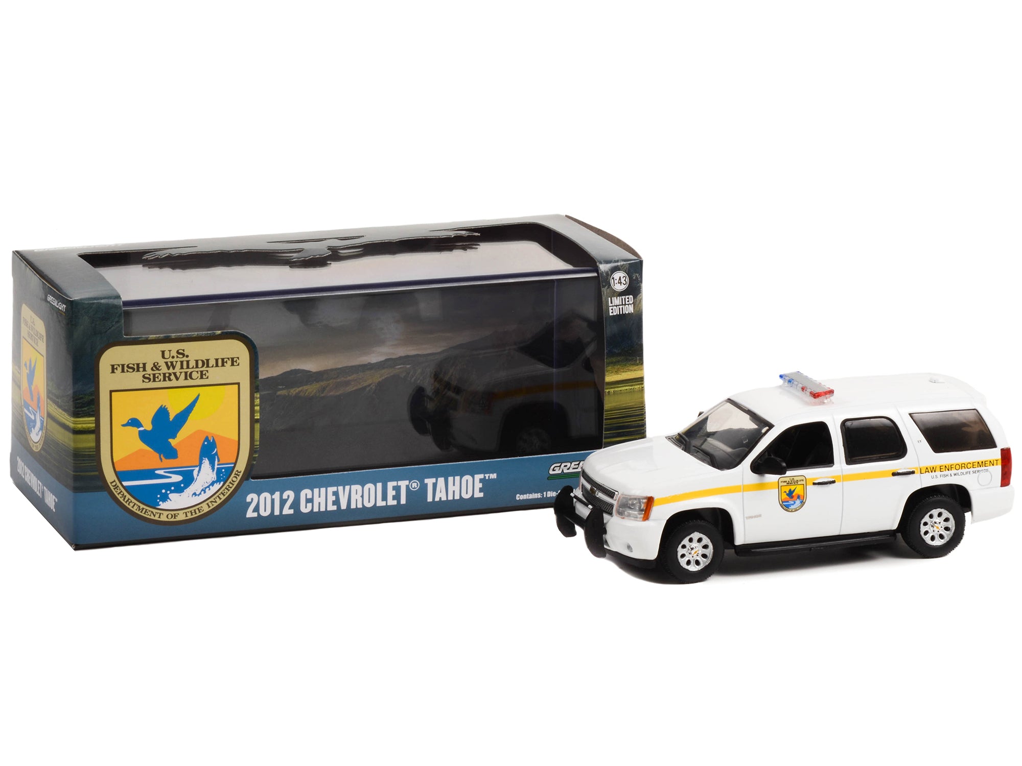 2012 Chevrolet Tahoe White with Yellow Stripes "U.S. Fish & Wildlife Service Law Enforcement" 1/43 Diecast Model Car by Greenlight - image 2