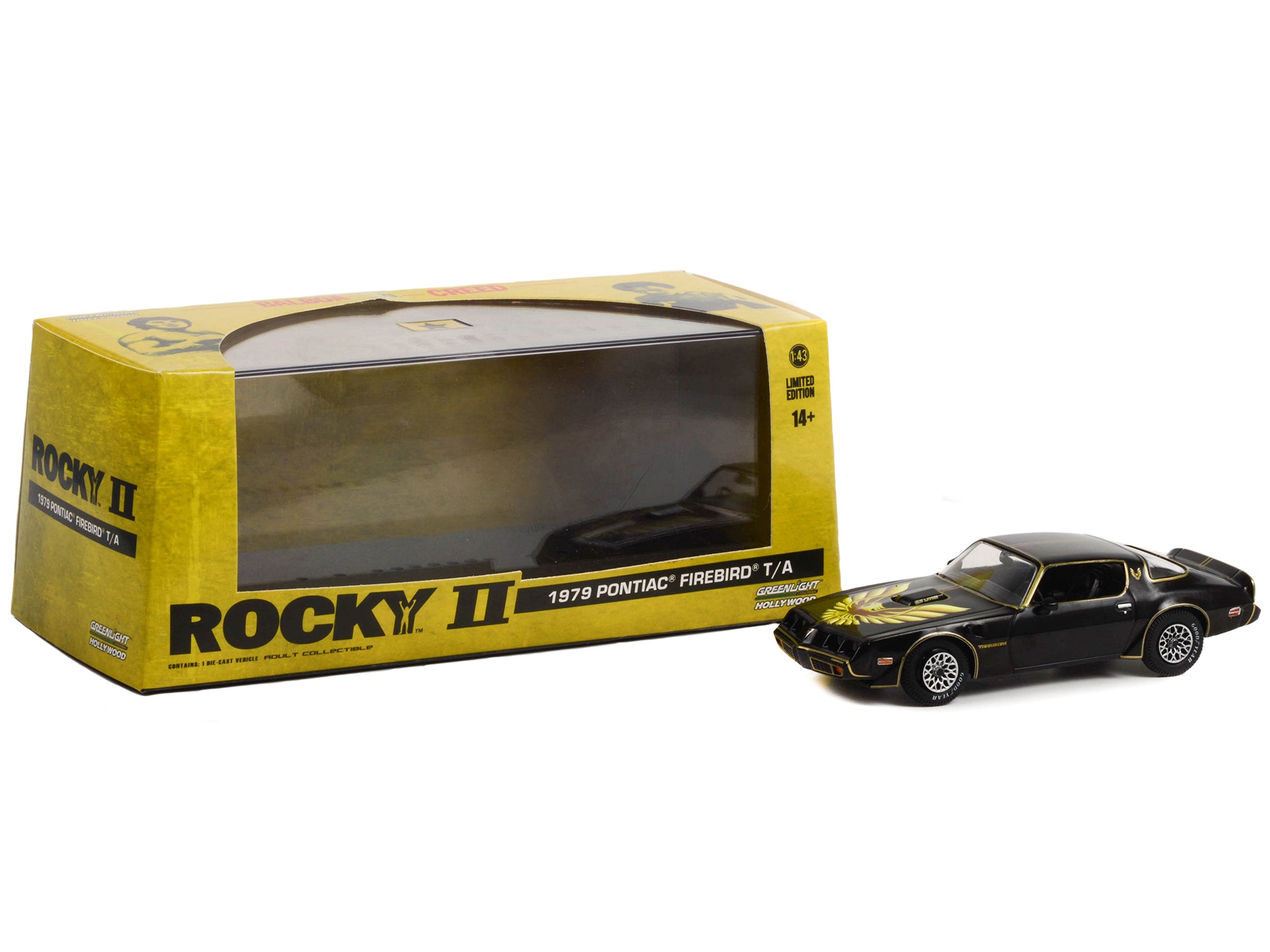 1979 Pontiac Firebird T/A Trans Am Black with Hood Phoenix "Rocky II (1979) Movie" 1/43 Diecast Model Car by Greenlight - image 2