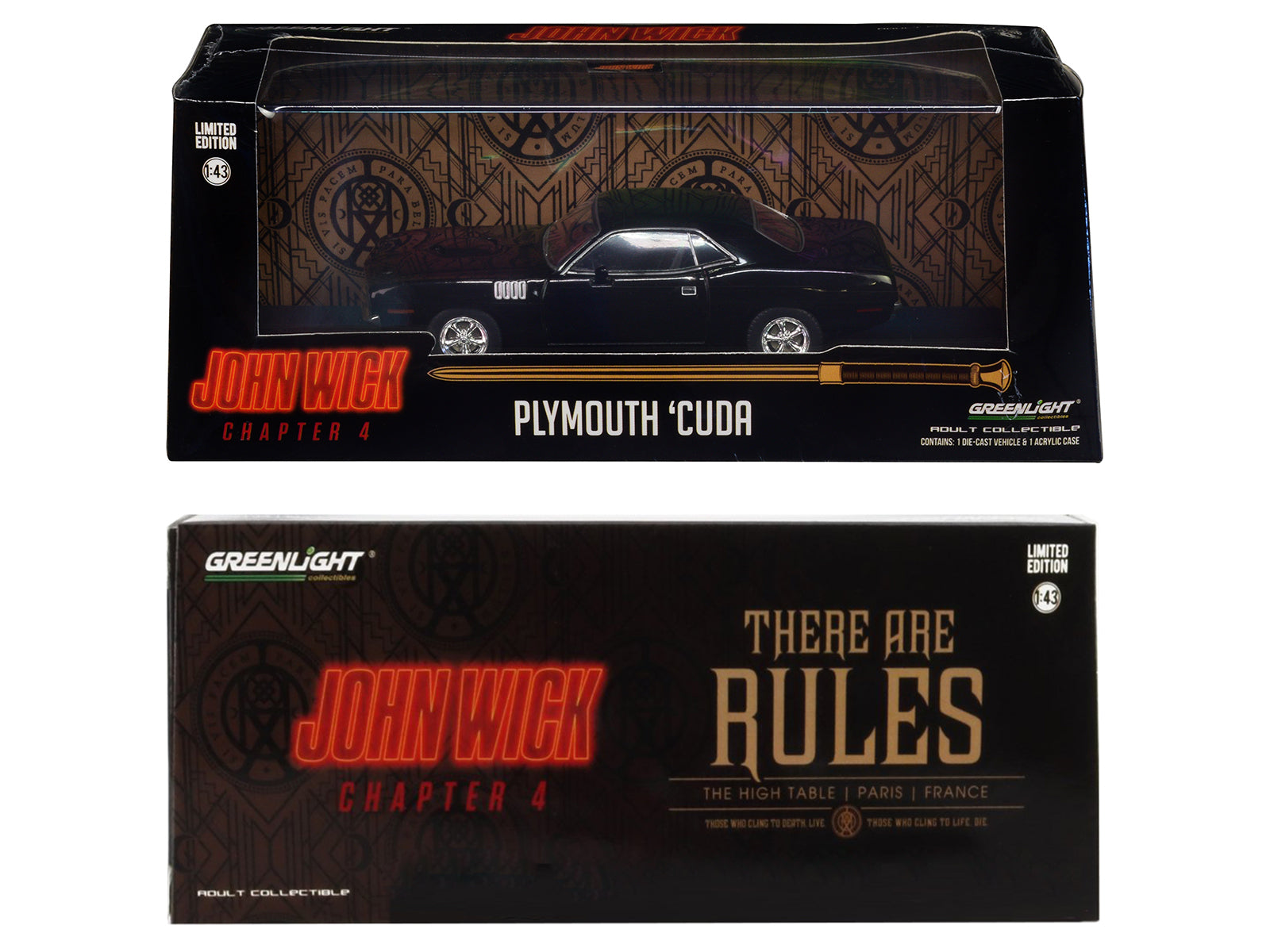 1971 Plymouth Barracuda Black "John Wick: Chapter 4" (2023) Movie "Hollywood" Series 1/43 Diecast Model Car by Greenlight - image 3