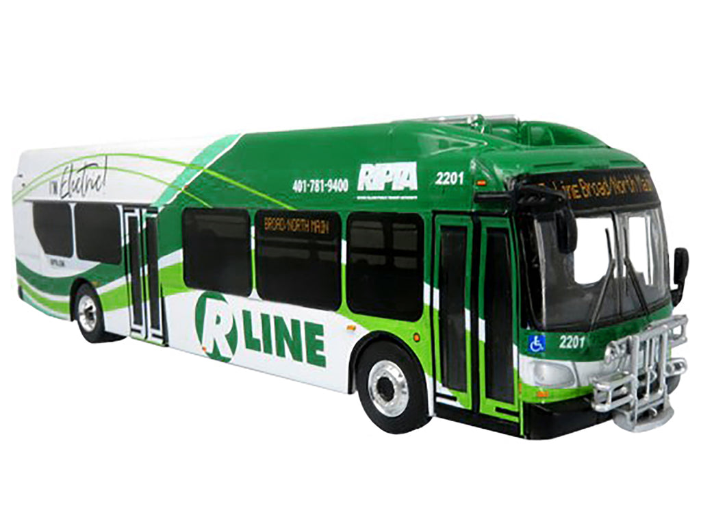 New Flyer Xcelsior Charge NG Electric Transit Bus RIPTA (Rhode Island Public Transit Authority) "R Line Broad/North Main" "The Bus & Motorcoach Collection" 1/87 Diecast Model by Iconic Replicas - image 2