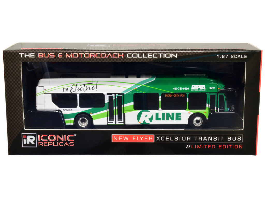 New Flyer Xcelsior Charge NG Electric Transit Bus RIPTA (Rhode Island Public Transit Authority) "R Line Broad/North Main" "The Bus & Motorcoach Collection" 1/87 Diecast Model by Iconic Replicas - image 3
