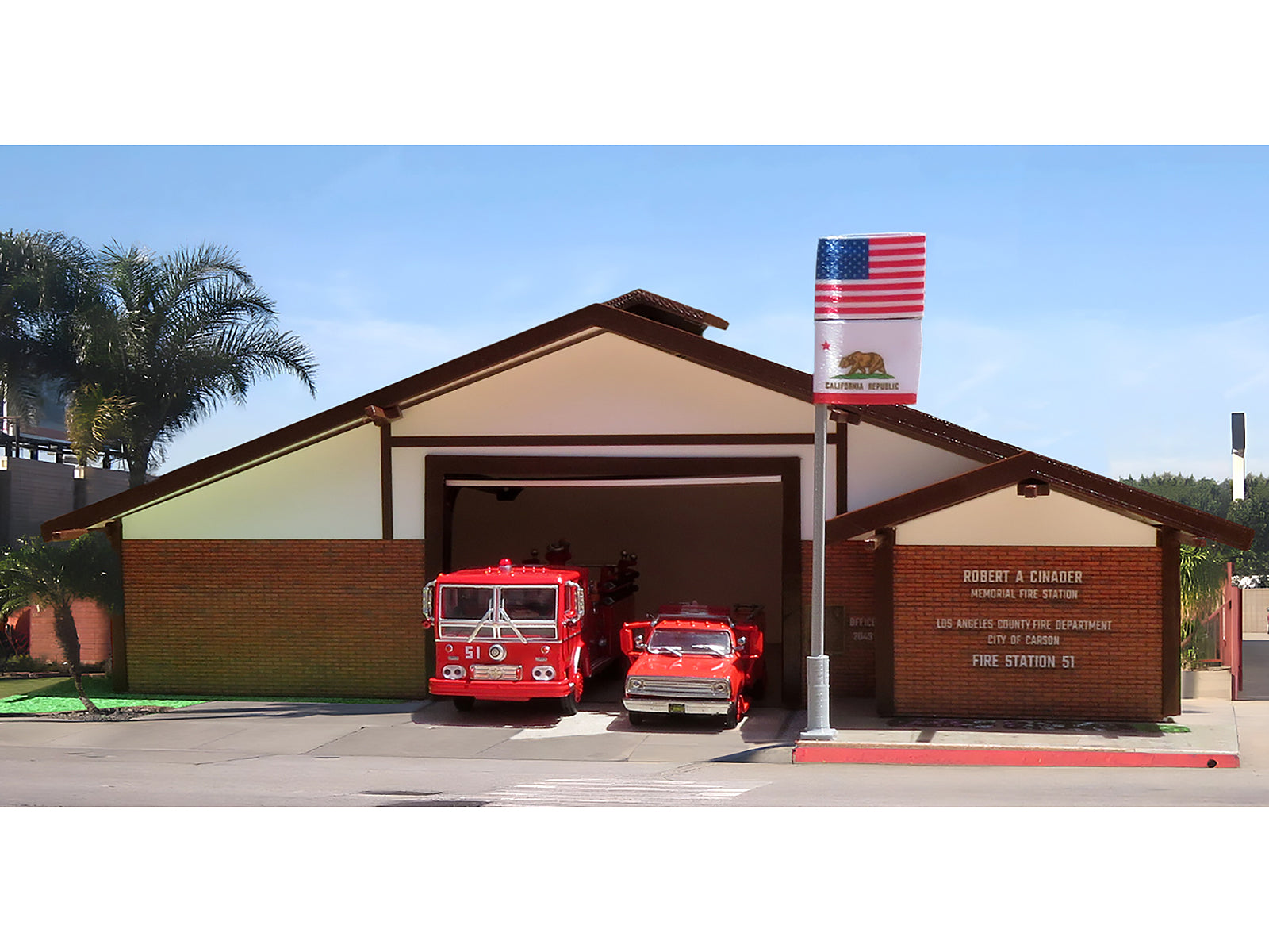 Fire Station 51 LACoFD (Los Angeles County Fire Department) Diorama EZ Assembly Kit "Emergency!" (1972-1977) TV Series 1/87 (HO) Model by Iconic Replicas - image 2
