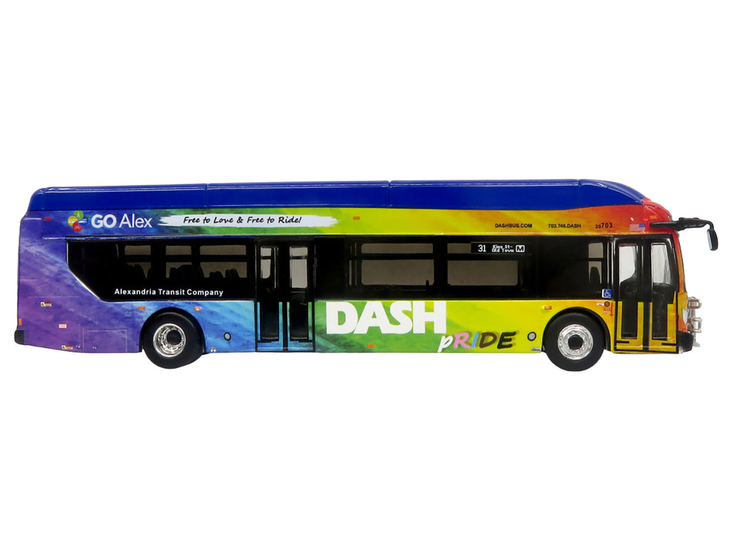 New Flyer Xcelsior XN40 Transit Bus "DASH Pride Livery" Blue with Rainbow Graphics "The Bus & Motorcoach Collection" Limited Edition 1/87 (HO) Diecast Model by Iconic Replicas - image 2