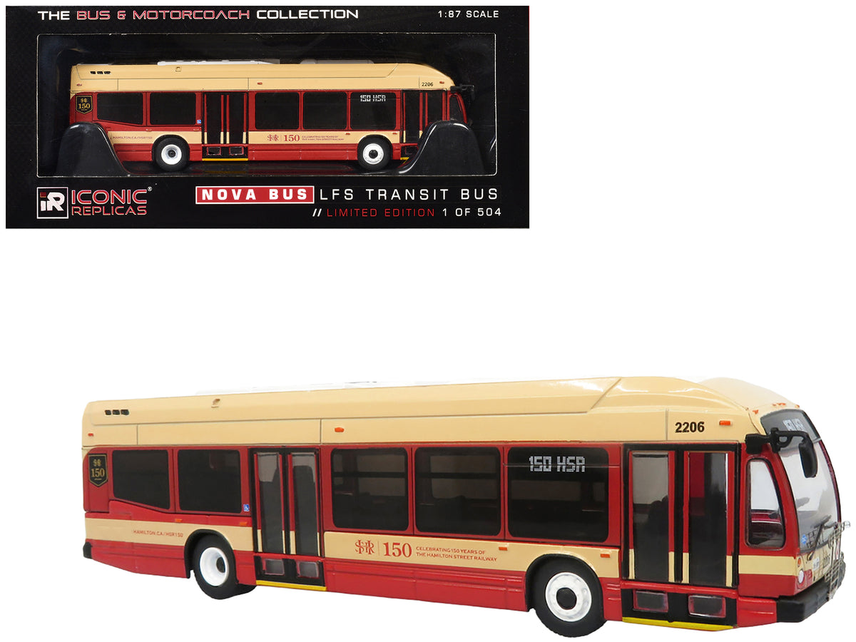 Nova Bus LFS HEV Transit Bus "Hamilton Street Railway 150th Anniversary" Cream and Red "The Bus & Motorcoach Collection" Limited Edition to 504 pieces Worldwide 1/87 (HO) Diecast Model by Iconic Replicas