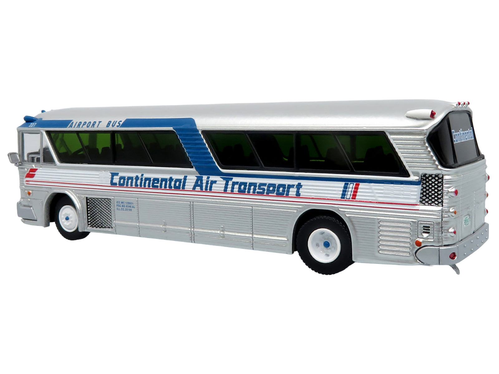 1964 MCI MC-5A Coach Bus "Continental Air Transport" Silver with Blue Stripes "Vintage Bus & Motorcoach Collection" Limited Edition to 504 pieces Worldwide 1/87 (HO) Diecast Model by Iconic Replicas - image 3