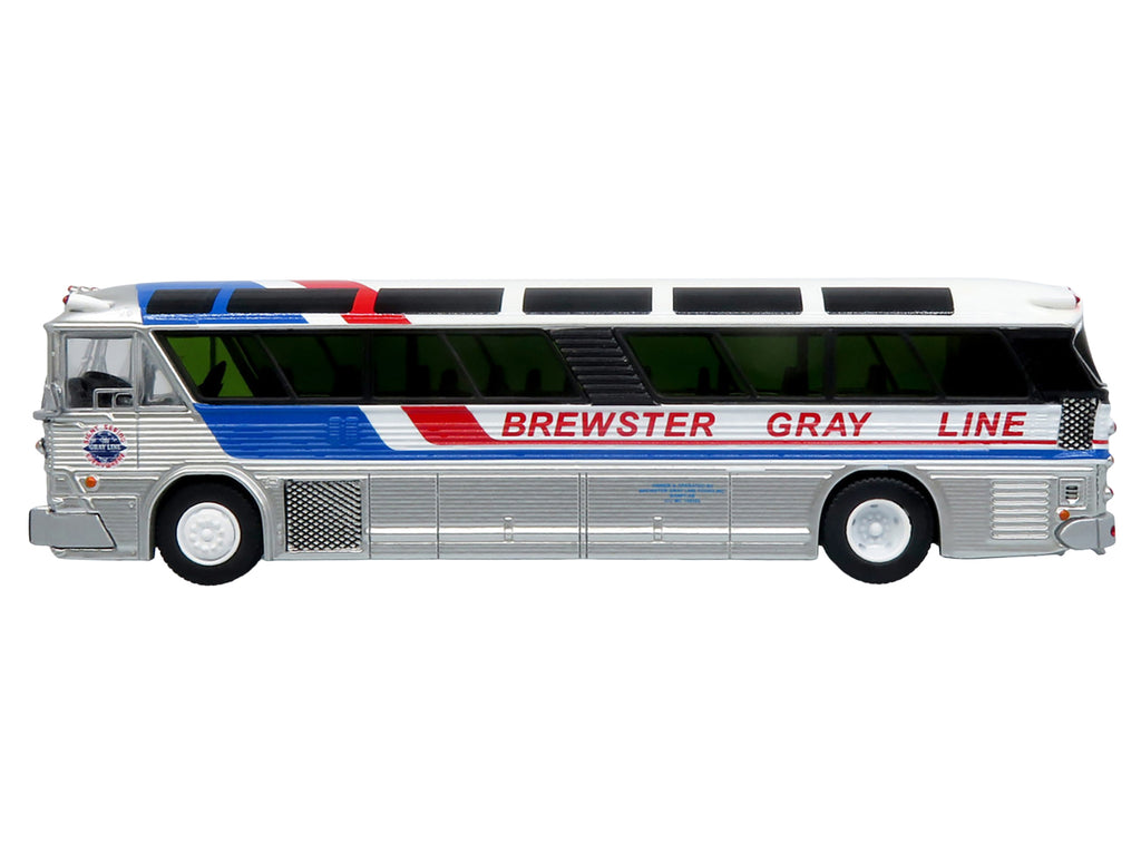 1964 MCI MC-5A Coach Bus "Brewster Gray Line" Silver with Blue and Red Stripes "Vintage Bus & Motorcoach Collection" Limited Edition to 504 pieces Worldwide 1/87 (HO) Diecast Model by Iconic Replicas - image 2