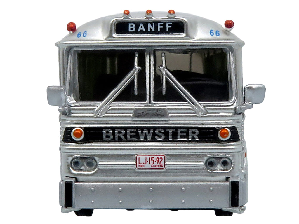 1964 MCI MC-5A Coach Bus "Brewster Gray Line" Silver with Blue and Red Stripes "Vintage Bus & Motorcoach Collection" Limited Edition to 504 pieces Worldwide 1/87 (HO) Diecast Model by Iconic Replicas - image 4