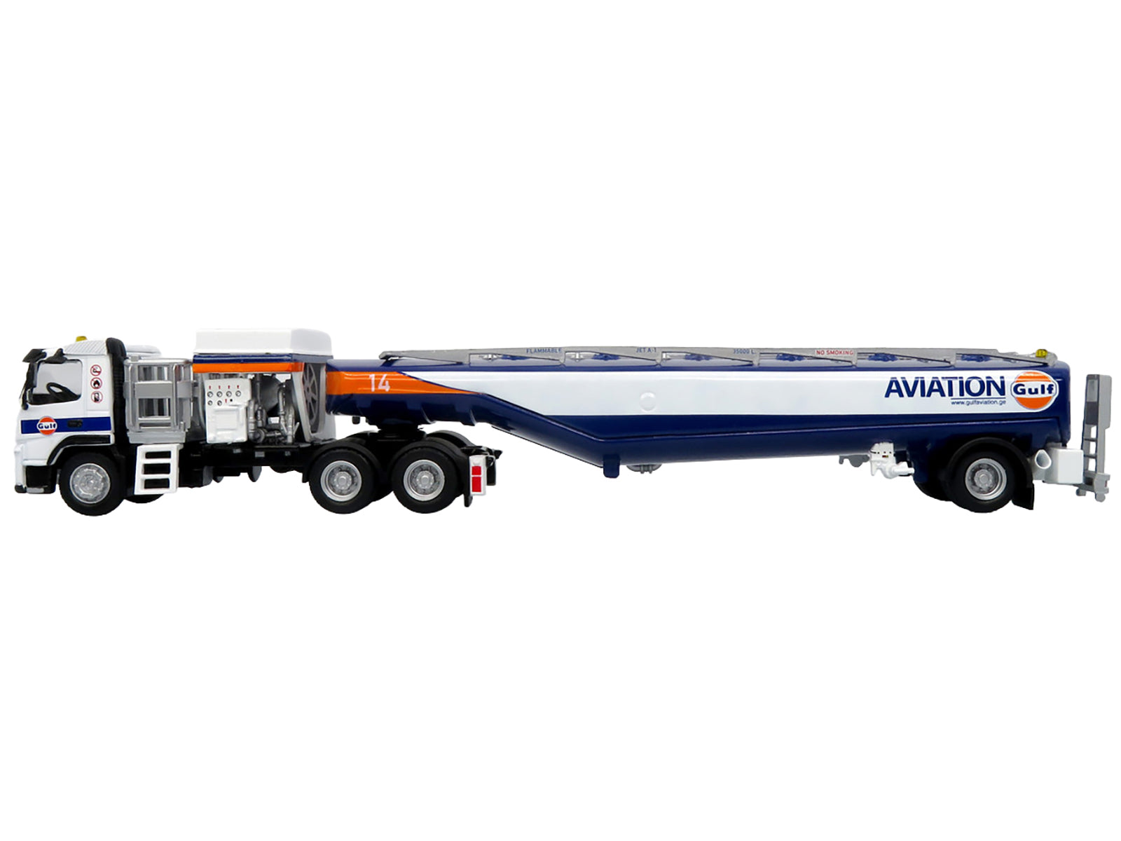 Volvo FM500 with Esterer Aviation Refueling Tanker Truck "Gulf Aviation" White with Blue Stripes Limited Edition 1/87 (HO) Diecast Model by Iconic Replicas - image 4