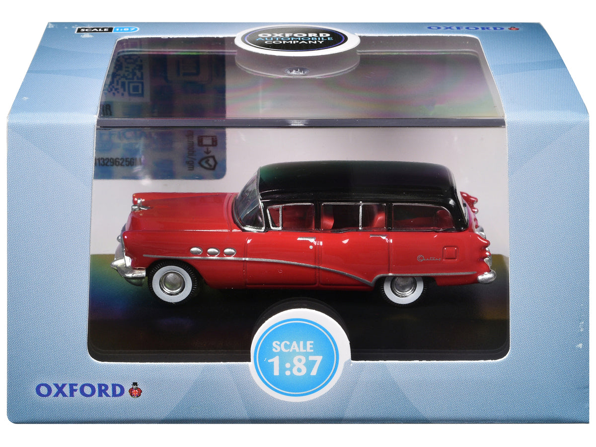 1954 Buick Century Estate Wagon Matador Red and Carlsbad Black with Red Interior 1/87 (HO) Scale Diecast Model Car by Oxford Diecast - image 3