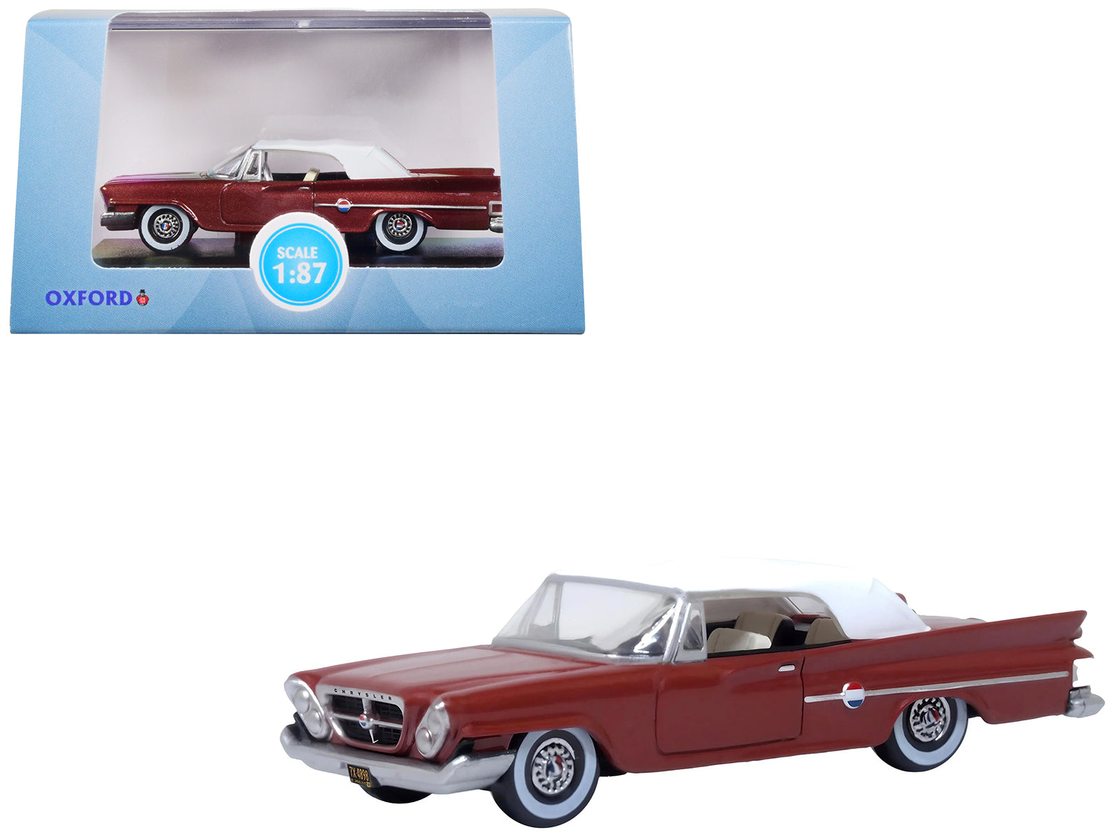 1961 Chrysler 300 Convertible (Closed Top) Cinnamon Brown Metallic with White Top 1/87 (HO) Scale Diecast Model Car by Oxford Diecast