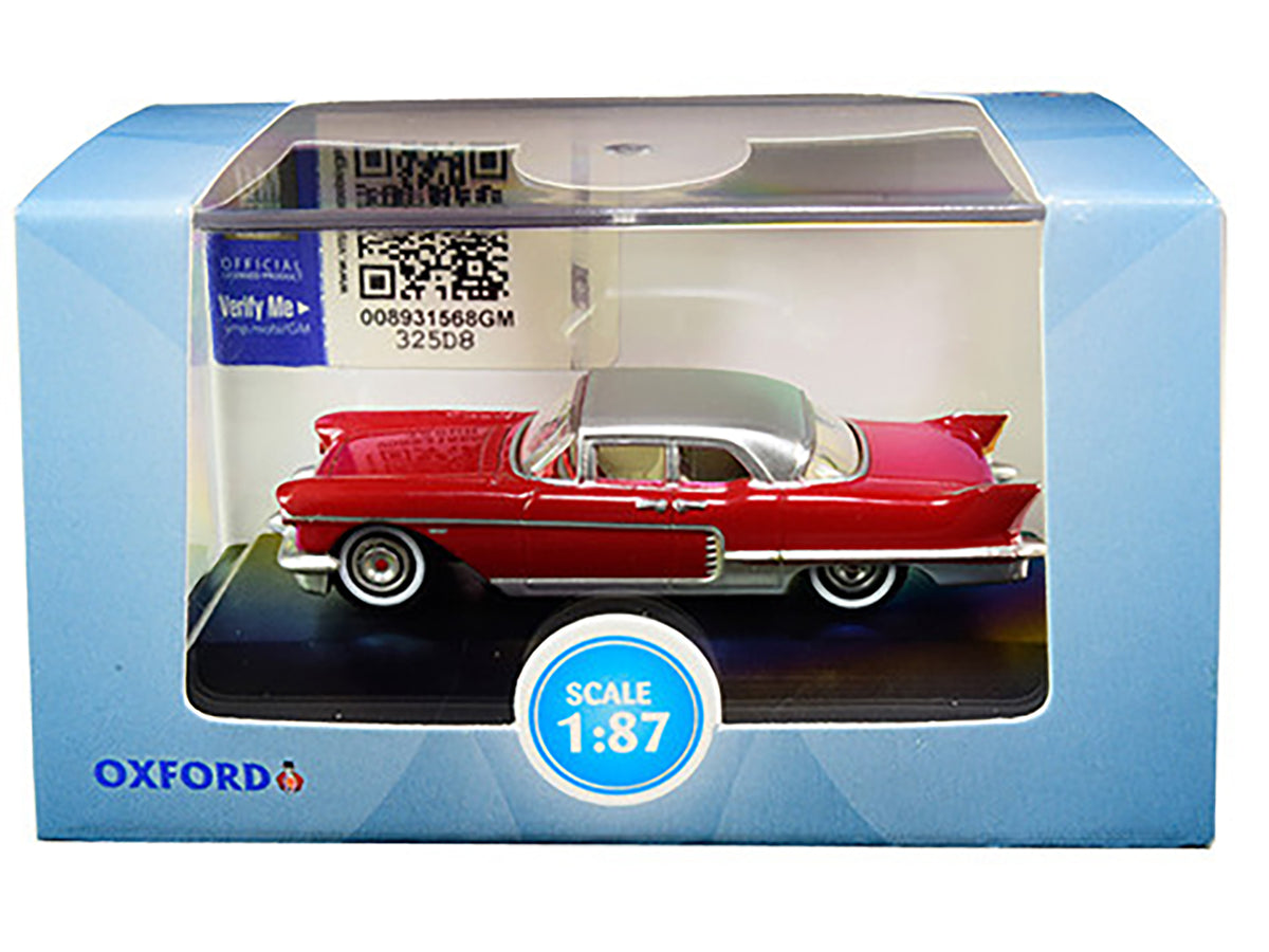 1957 Cadillac Eldorado Brougham Dakota Red with Silver Metallic Top 1/87 (HO) Scale Diecast Model Car by Oxford Diecast - image 3