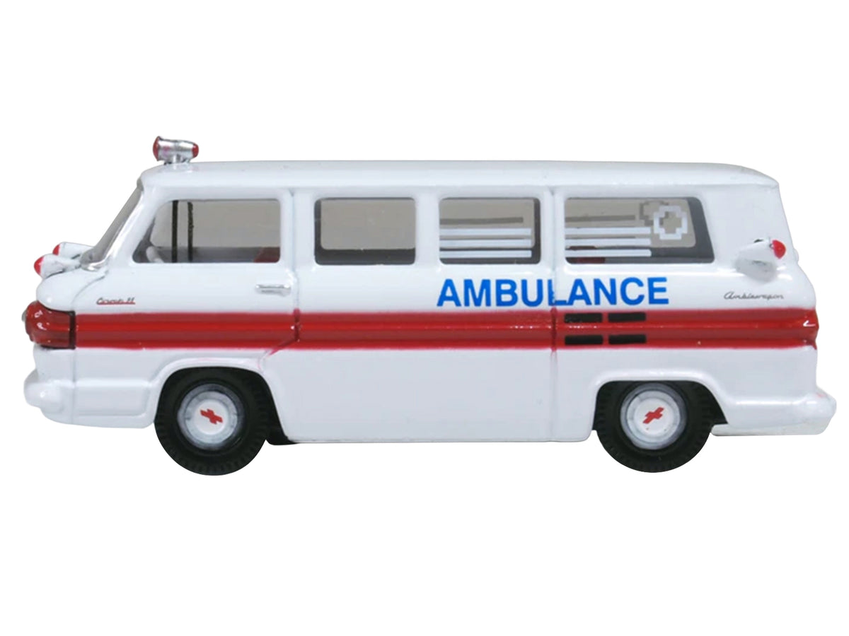 1962 Chevrolet Corvair Greenbrier AmbleWagon Ambulance White with Red Stripes 1/87 (HO) Scale Diecast Model Car by Oxford Diecast - image 2