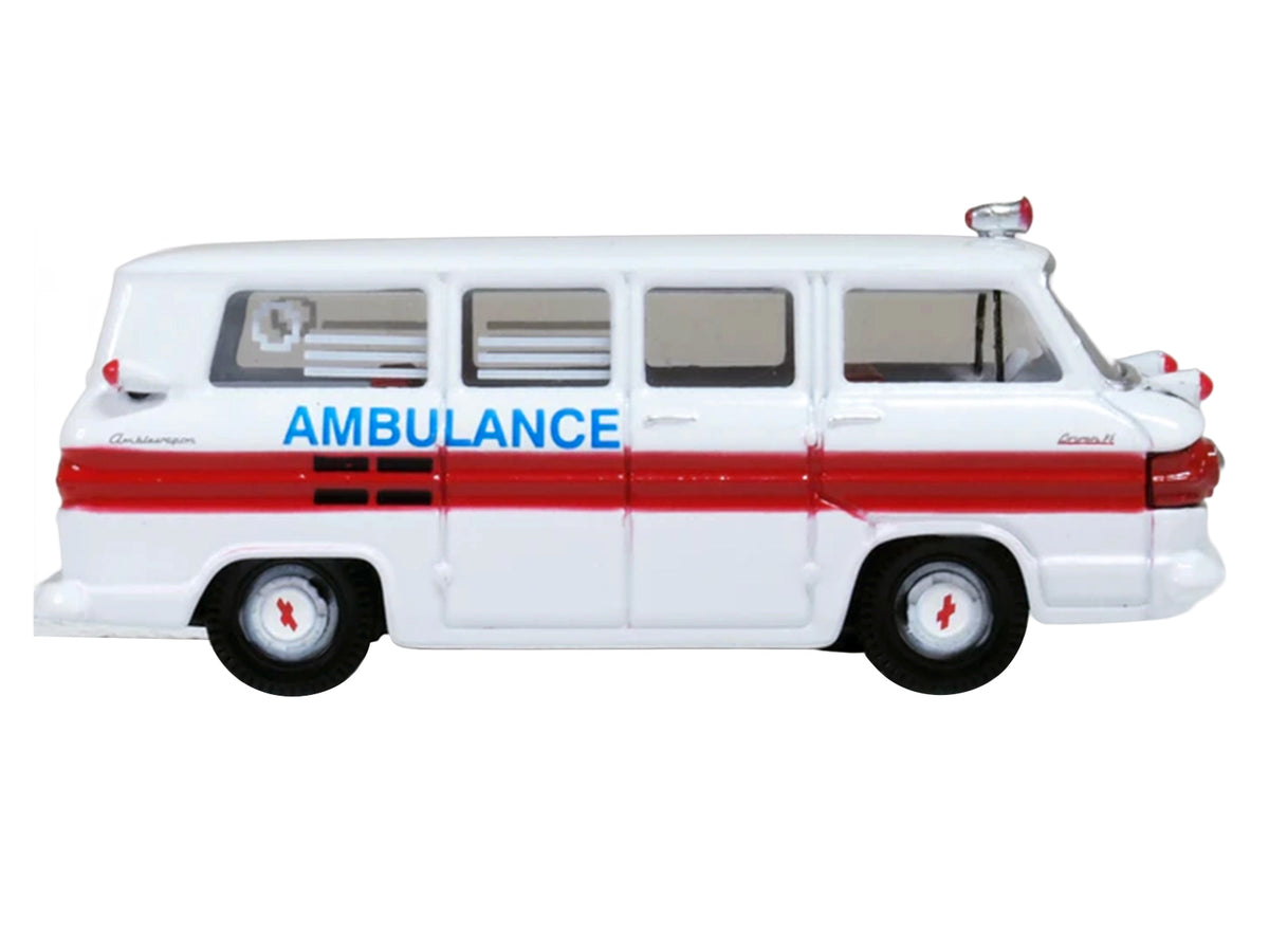 1962 Chevrolet Corvair Greenbrier AmbleWagon Ambulance White with Red Stripes 1/87 (HO) Scale Diecast Model Car by Oxford Diecast - image 3