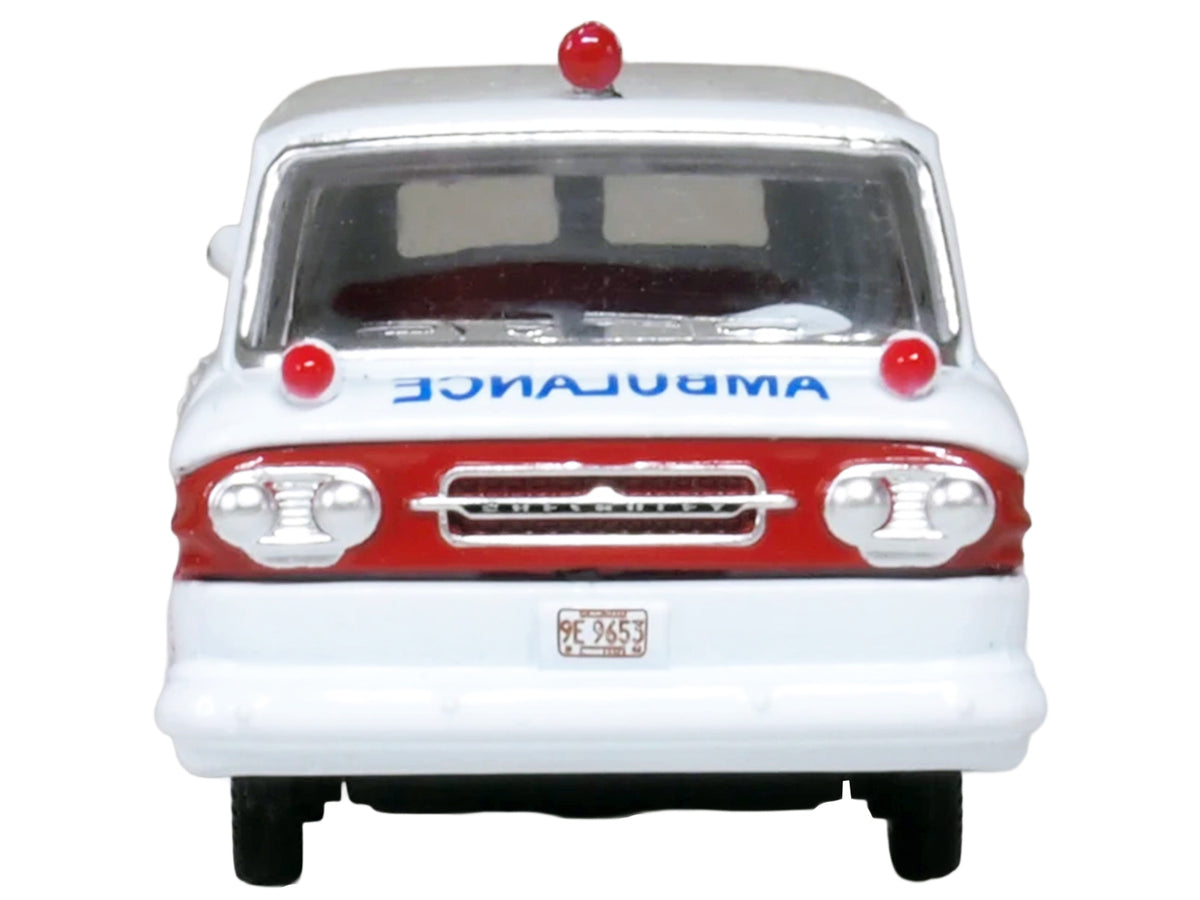 1962 Chevrolet Corvair Greenbrier AmbleWagon Ambulance White with Red Stripes 1/87 (HO) Scale Diecast Model Car by Oxford Diecast - image 4
