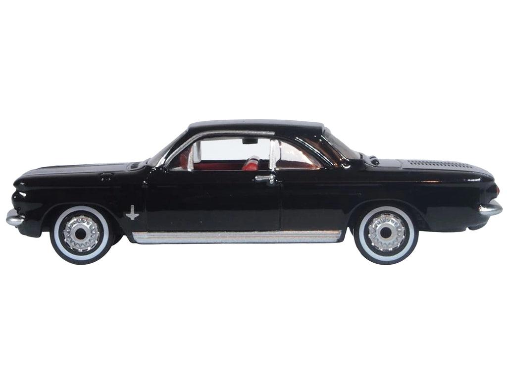 1963 Chevrolet Corvair Coupe Tuxedo Black with Red Interior  1/87 (HO) Scale Diecast Model Car by Oxford Diecast - image 2