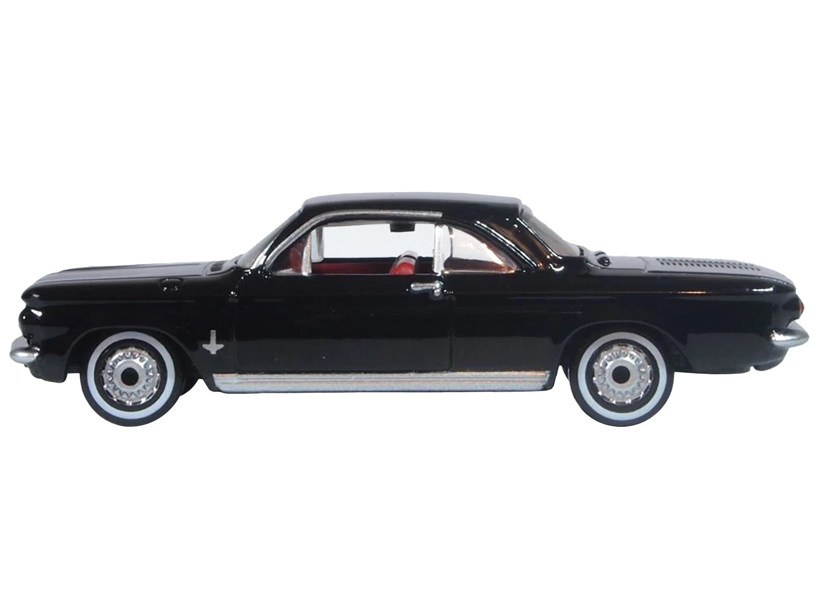 1963 Chevrolet Corvair Coupe Tuxedo Black with Red Interior  1/87 (HO) Scale Diecast Model Car by Oxford Diecast - image 2