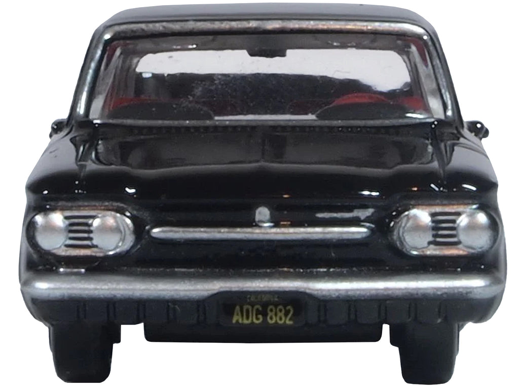 1963 Chevrolet Corvair Coupe Tuxedo Black with Red Interior  1/87 (HO) Scale Diecast Model Car by Oxford Diecast - image 3