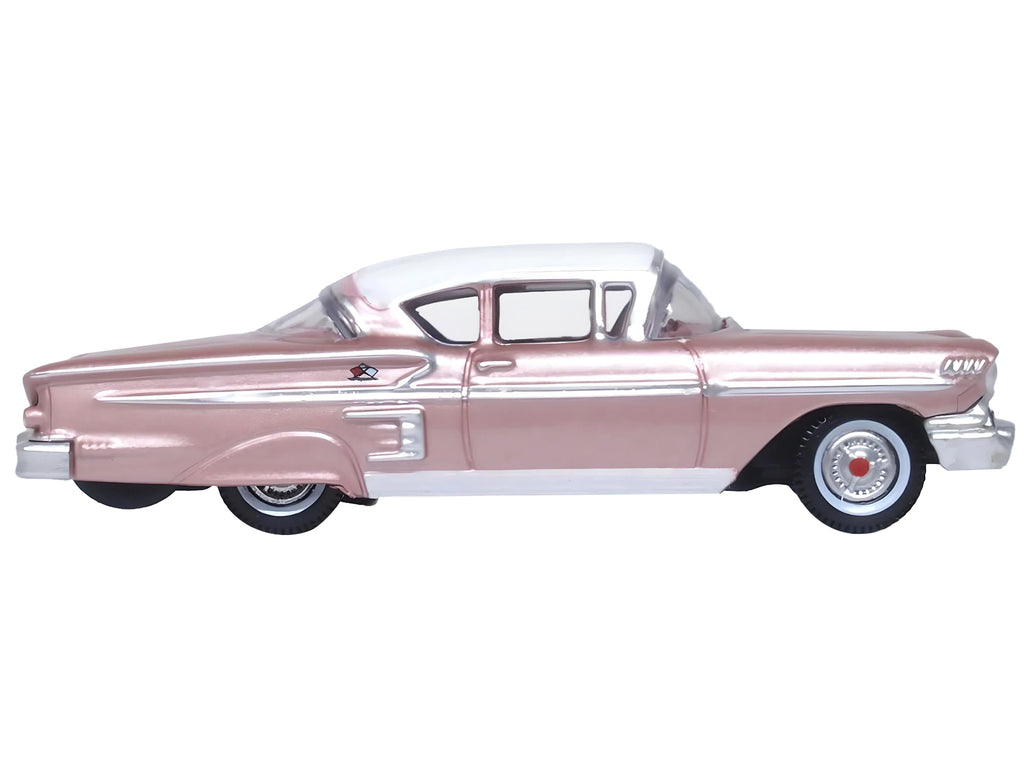 1958 Chevrolet Impala Sport Cay Coral Pink Metallic with White Top 1/87 (HO) Scale Diecast Model Car by Oxford Diecast - image 2