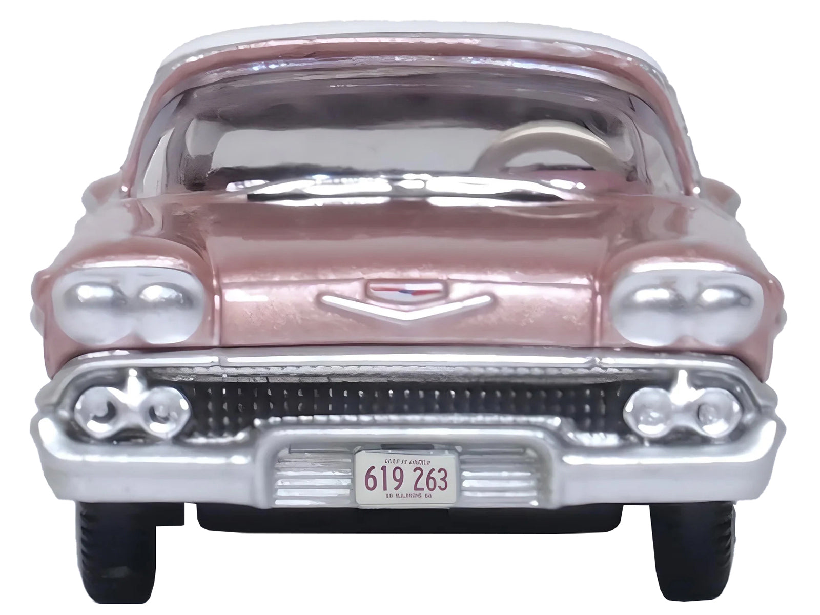 1958 Chevrolet Impala Sport Cay Coral Pink Metallic with White Top 1/87 (HO) Scale Diecast Model Car by Oxford Diecast - image 3