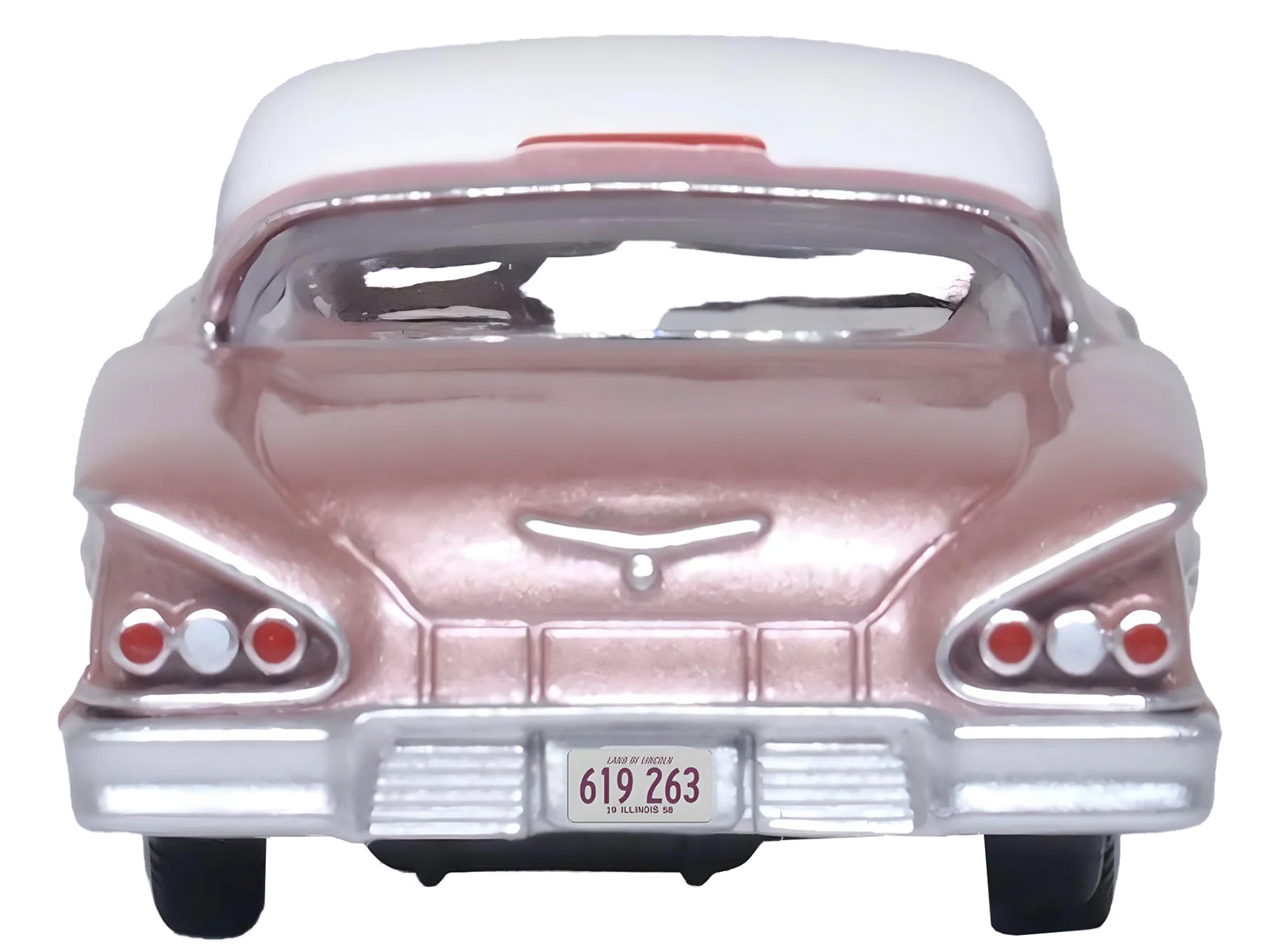 1958 Chevrolet Impala Sport Cay Coral Pink Metallic with White Top 1/87 (HO) Scale Diecast Model Car by Oxford Diecast - image 4