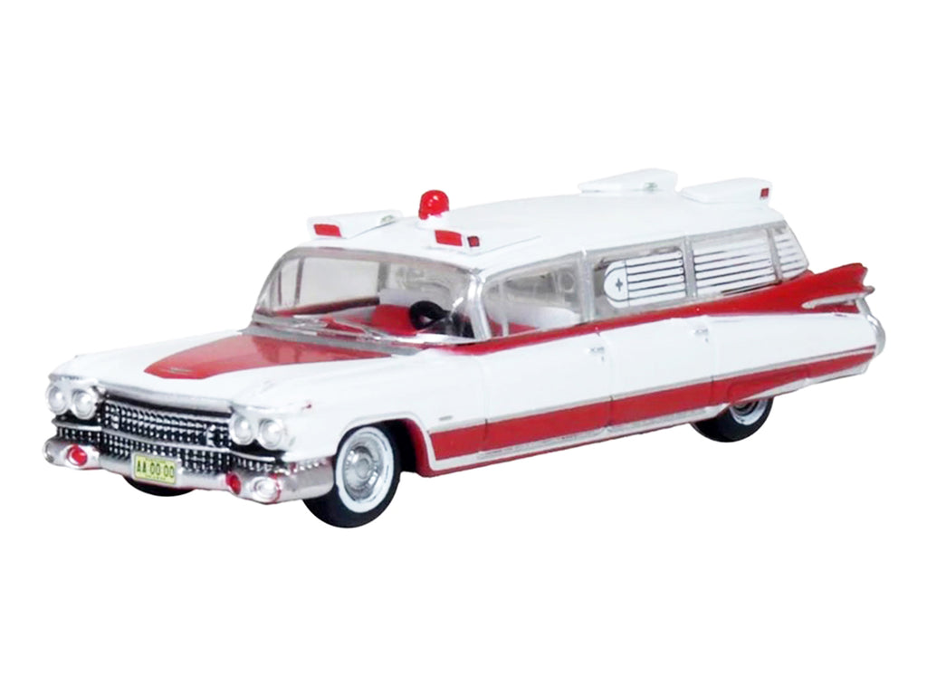 1959 Cadillac Miller-Meteor Ambulance Red and White 1/100 Scale Diecast Model Car by Oxford Diecast - image 2