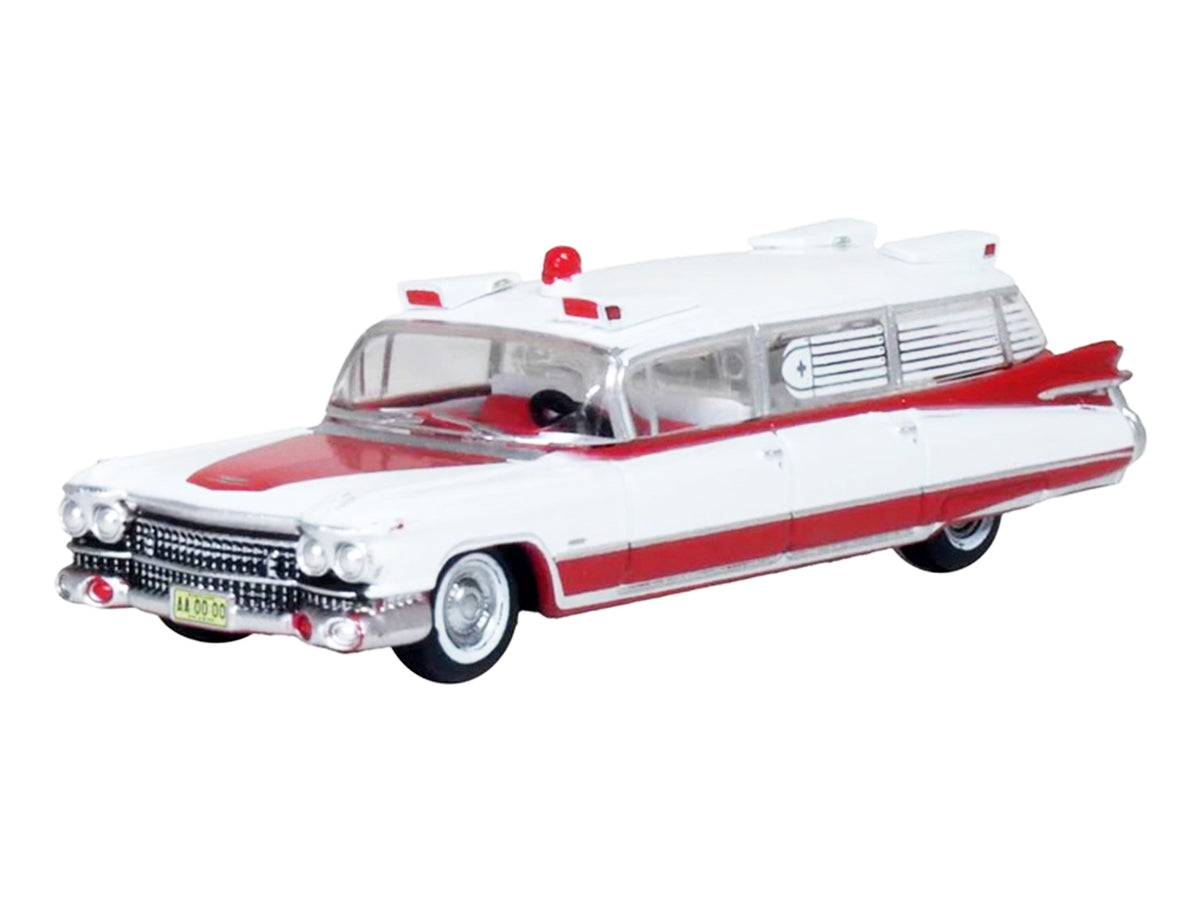 1959 Cadillac Miller-Meteor Ambulance Red and White 1/100 Scale Diecast Model Car by Oxford Diecast - image 2