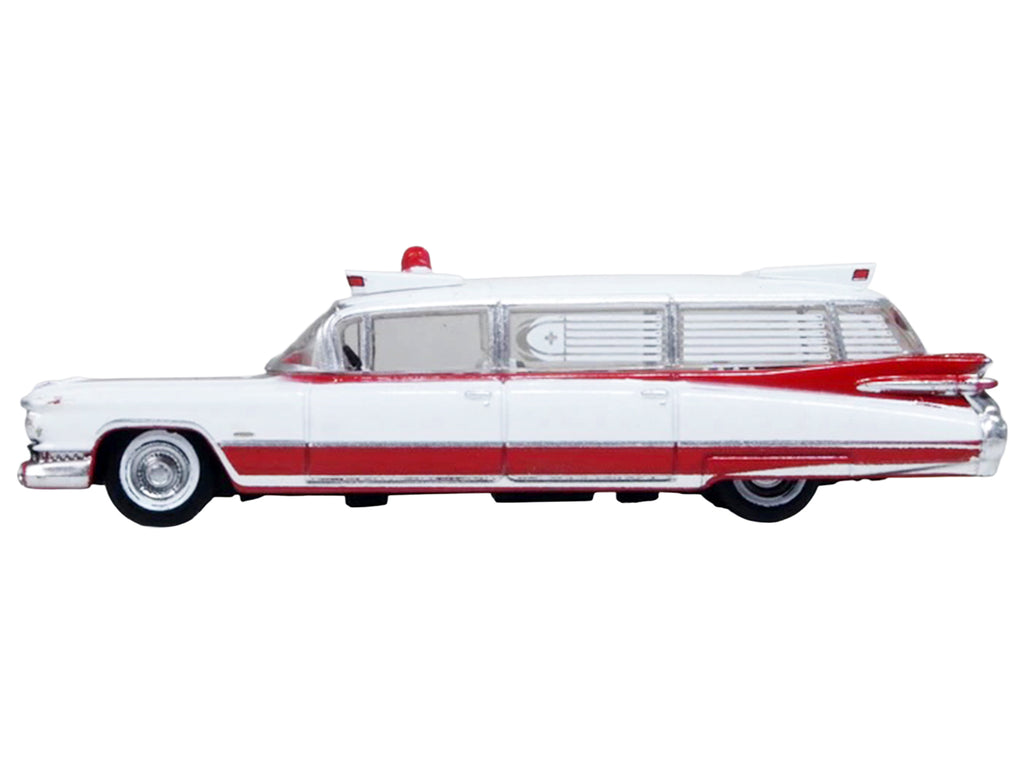 1959 Cadillac Miller-Meteor Ambulance Red and White 1/100 Scale Diecast Model Car by Oxford Diecast - image 3