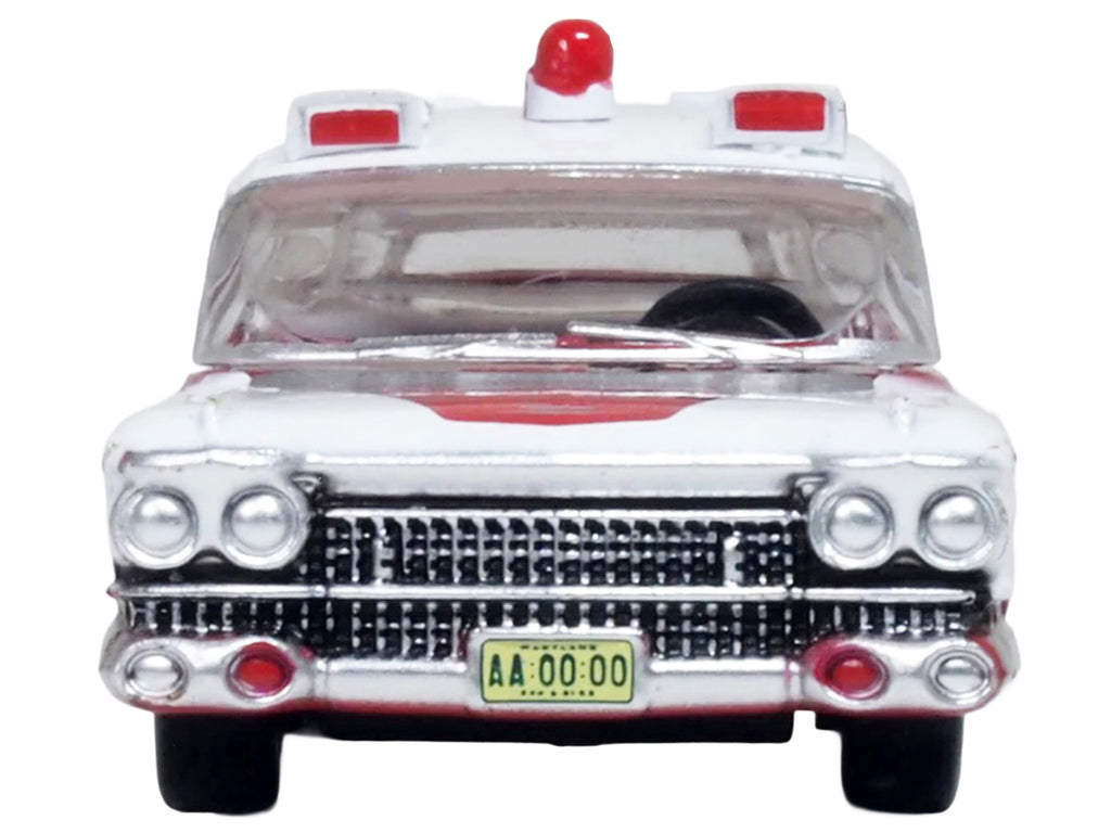 1959 Cadillac Miller-Meteor Ambulance Red and White 1/100 Scale Diecast Model Car by Oxford Diecast - image 4