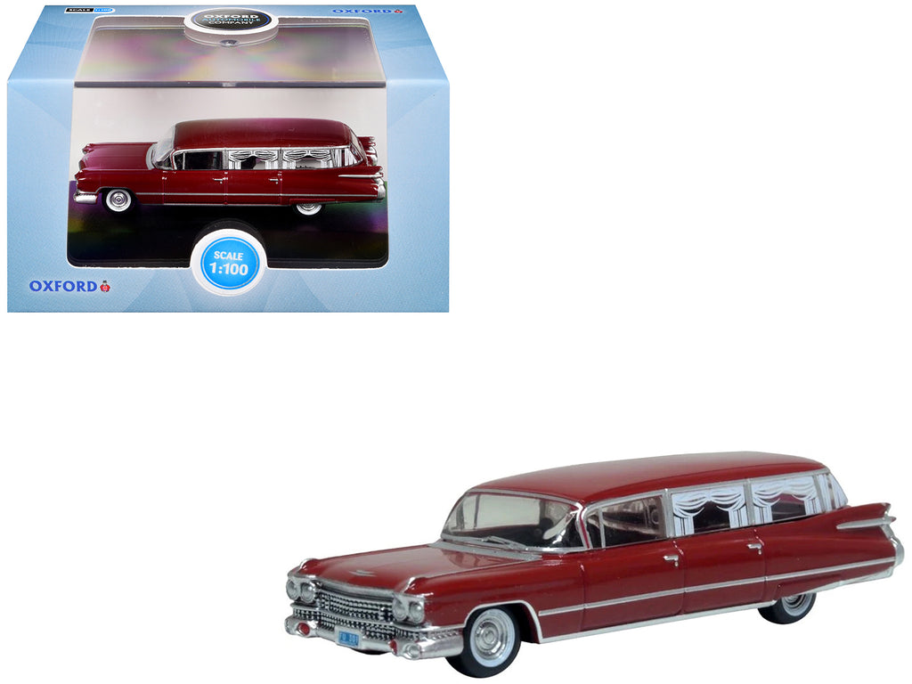 1959 Cadillac Miller-Meteor Futura Limousine Seminole Red 1/100 Scale Diecast Model Car by Oxford Diecast