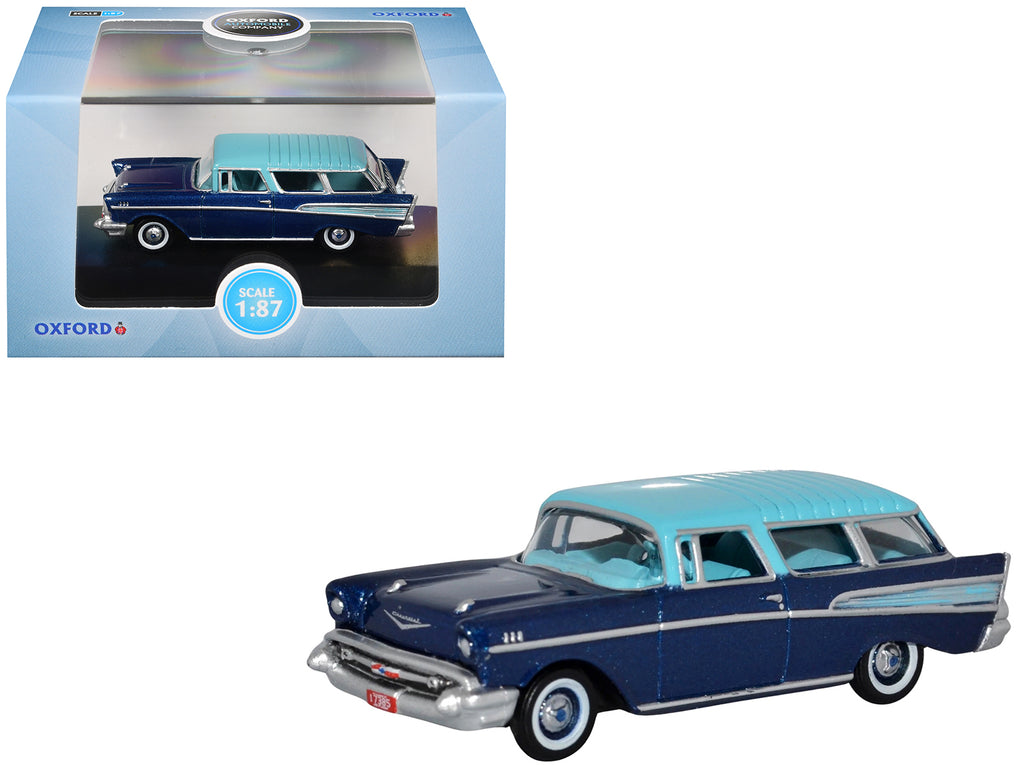 1957 Chevrolet Nomad Larkspur Blue with Harbor Blue Top 1/87 (HO) Scale Diecast Model Car by Oxford Diecast
