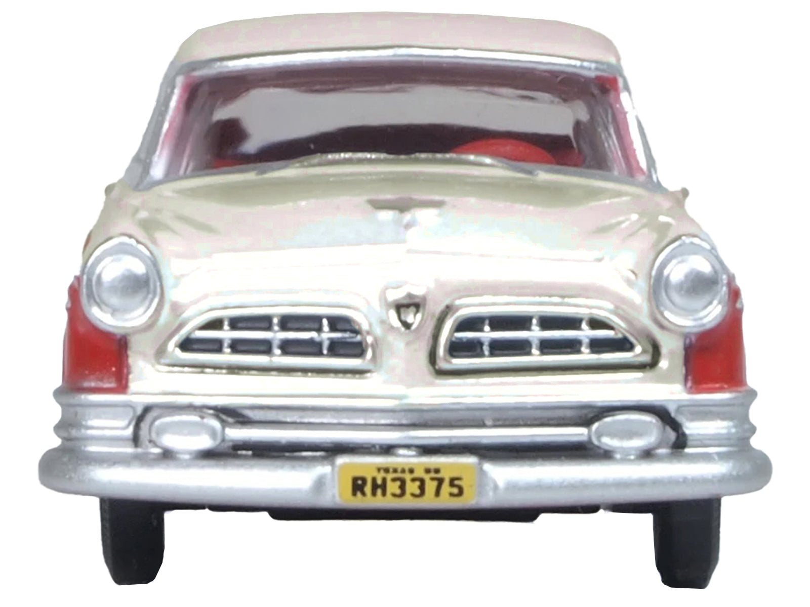 1955 Chrysler New Yorker Deluxe St. Regis Tango Red and Platinum Metallic 1/87 (HO) Scale Diecast Model Car by Oxford Diecast - image 2