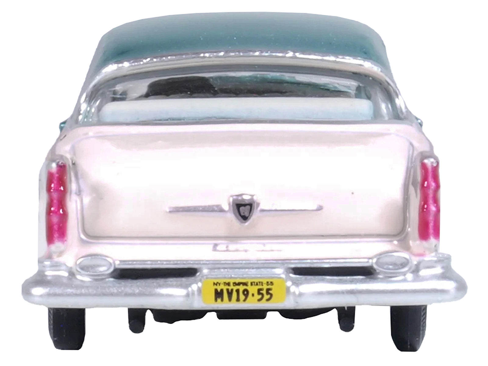 1955 Chrysler New Yorker Deluxe St. Regis Jade Green Metallic and Cream 1/87 (HO) Scale Diecast Model Car by Oxford Diecast - image 4