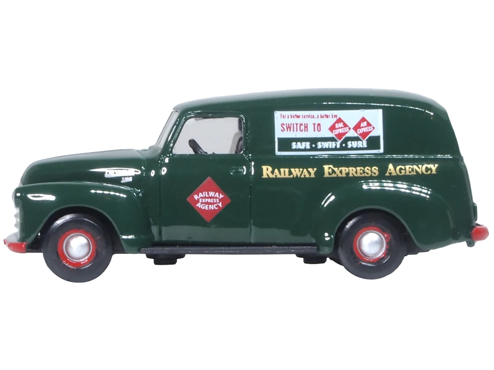 1950 Chevrolet Panel Van "Railway Express Agency" Dark Green 1/87 (HO) Scale Diecast Model Car by Oxford Diecast - image 2