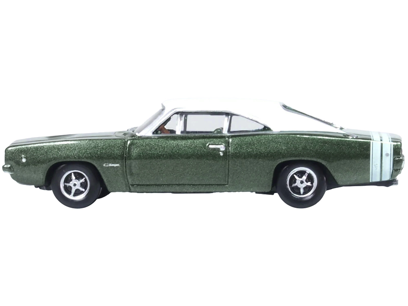 1968 Dodge Charger Racing Green Metallic with White Top and Tail Stripe 1/87 (HO) Scale Diecast Model Car by Oxford Diecast - image 2