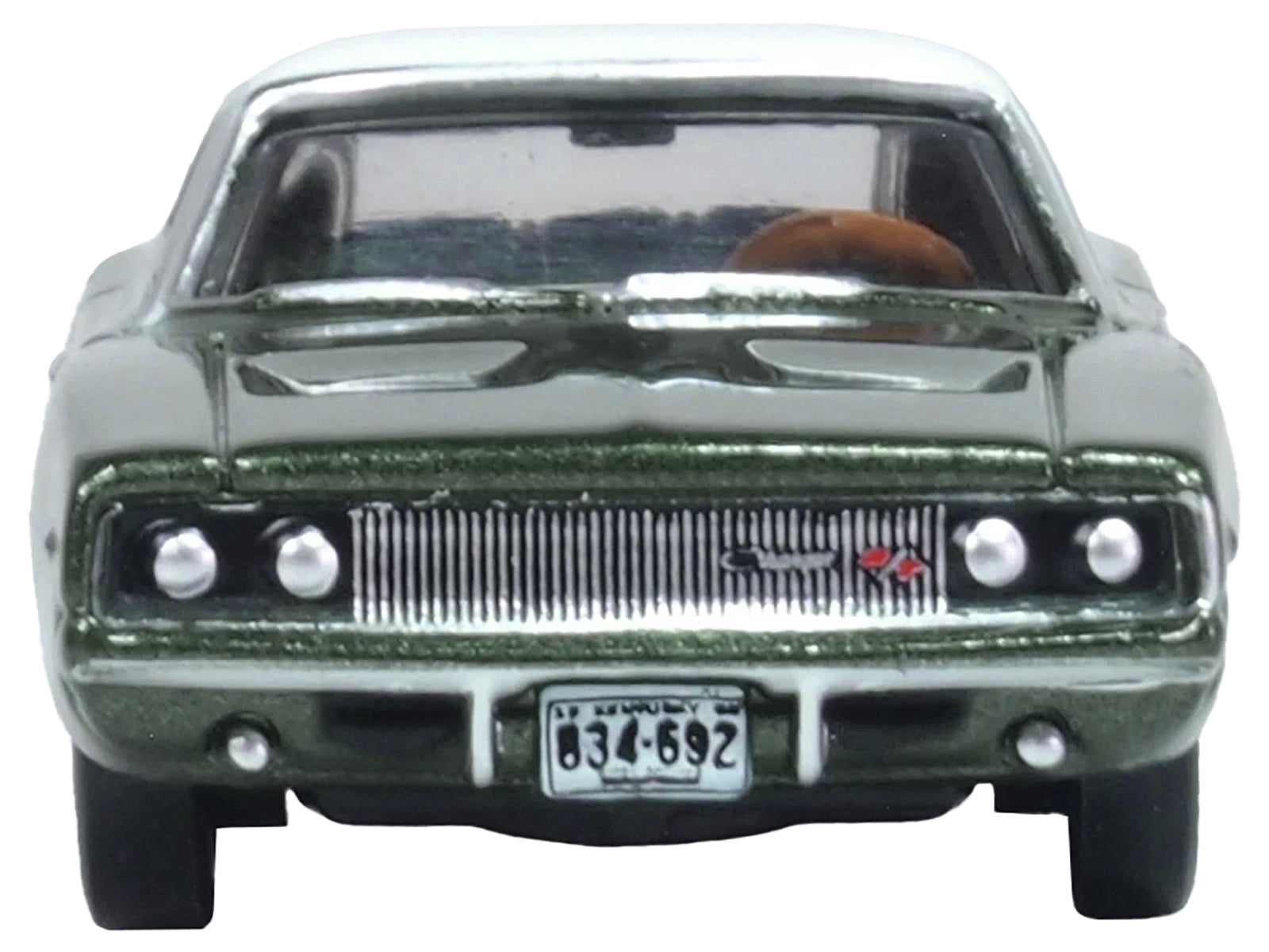 1968 Dodge Charger Racing Green Metallic with White Top and Tail Stripe 1/87 (HO) Scale Diecast Model Car by Oxford Diecast - image 4