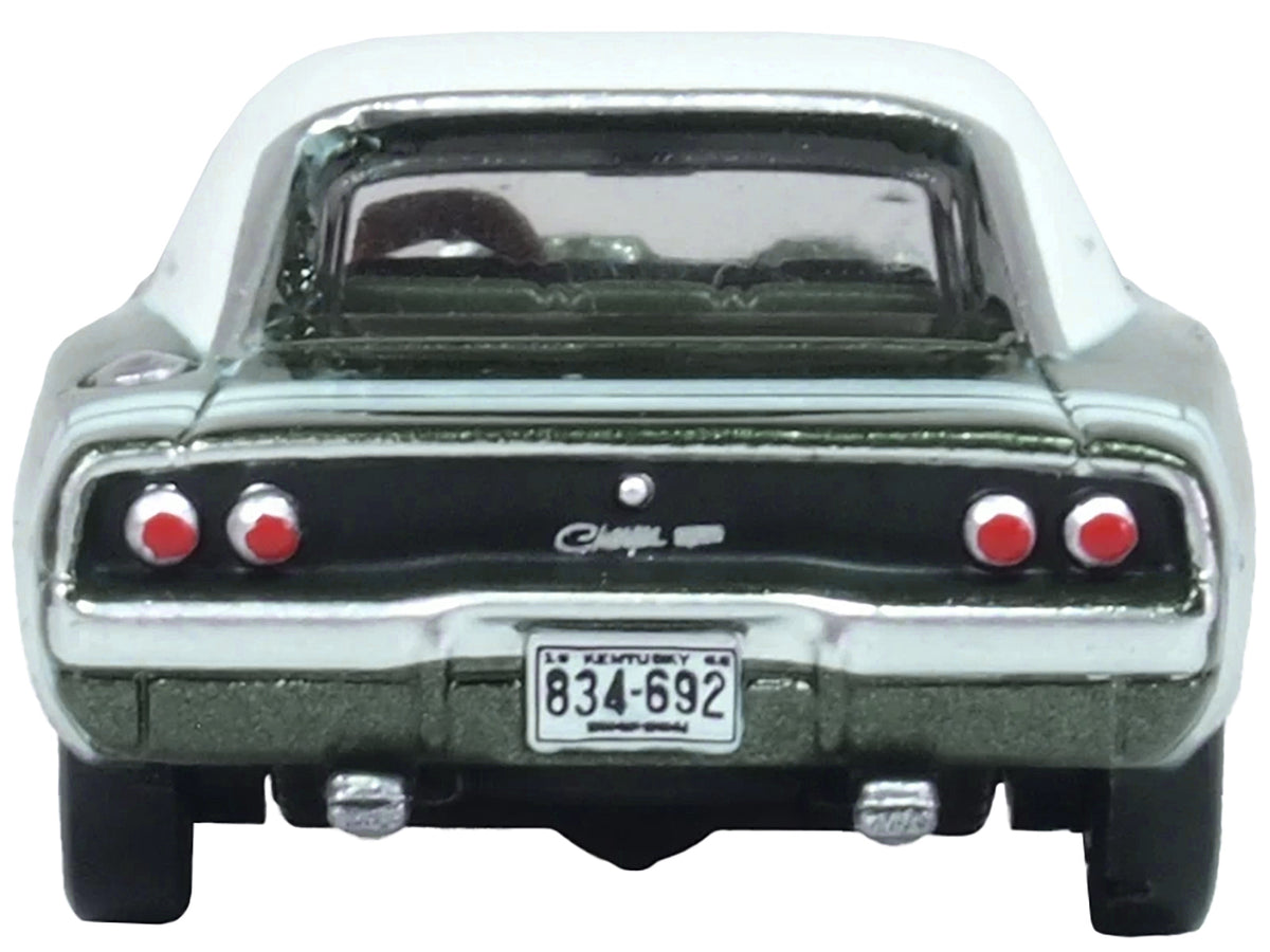 1968 Dodge Charger Racing Green Metallic with White Top and Tail Stripe 1/87 (HO) Scale Diecast Model Car by Oxford Diecast - image 3