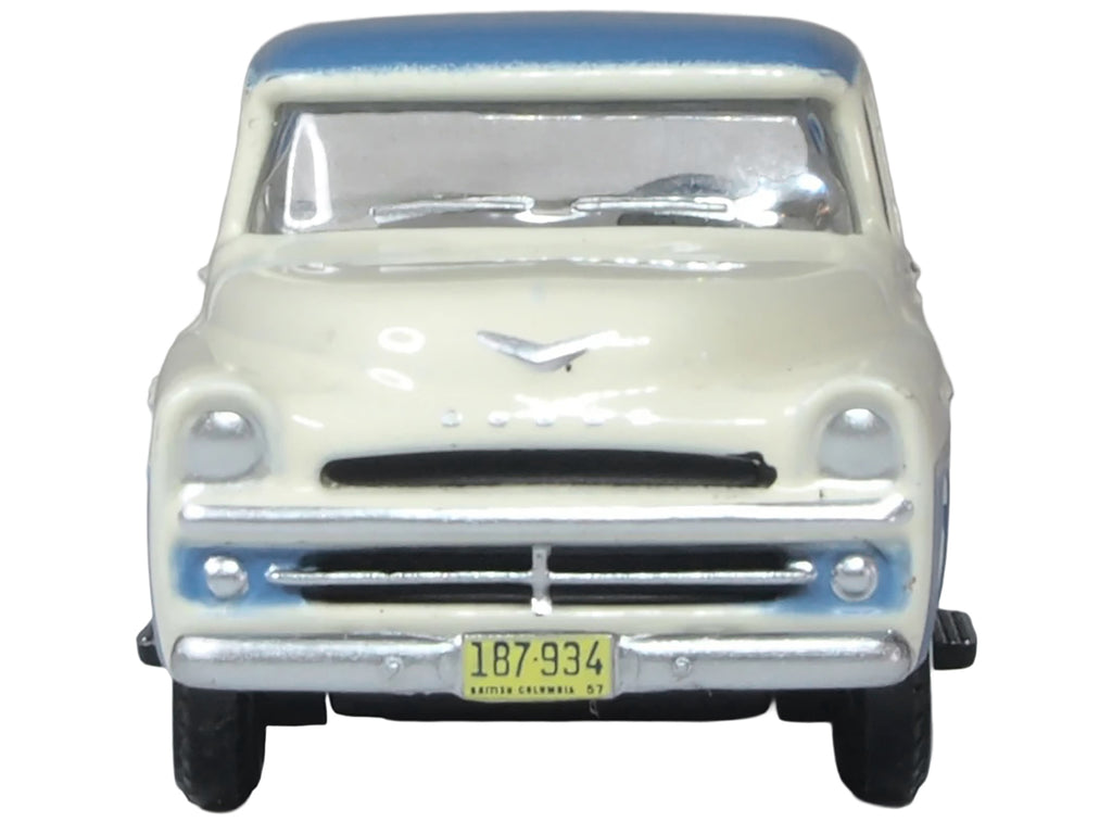 1957 Dodge D100 Sweptside Pickup Truck Ice Blue and Glacier White 1/87 (HO) Scale Diecast Model Car by Oxford Diecast - image 4