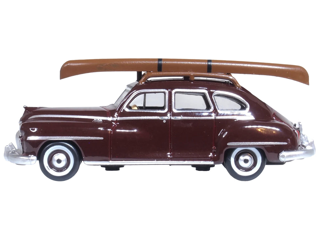 1946 DeSoto Suburban with Roof Rack and Canoe Royal Maroon 1/87 (HO) Scale Diecast Model Car by Oxford Diecast - image 2