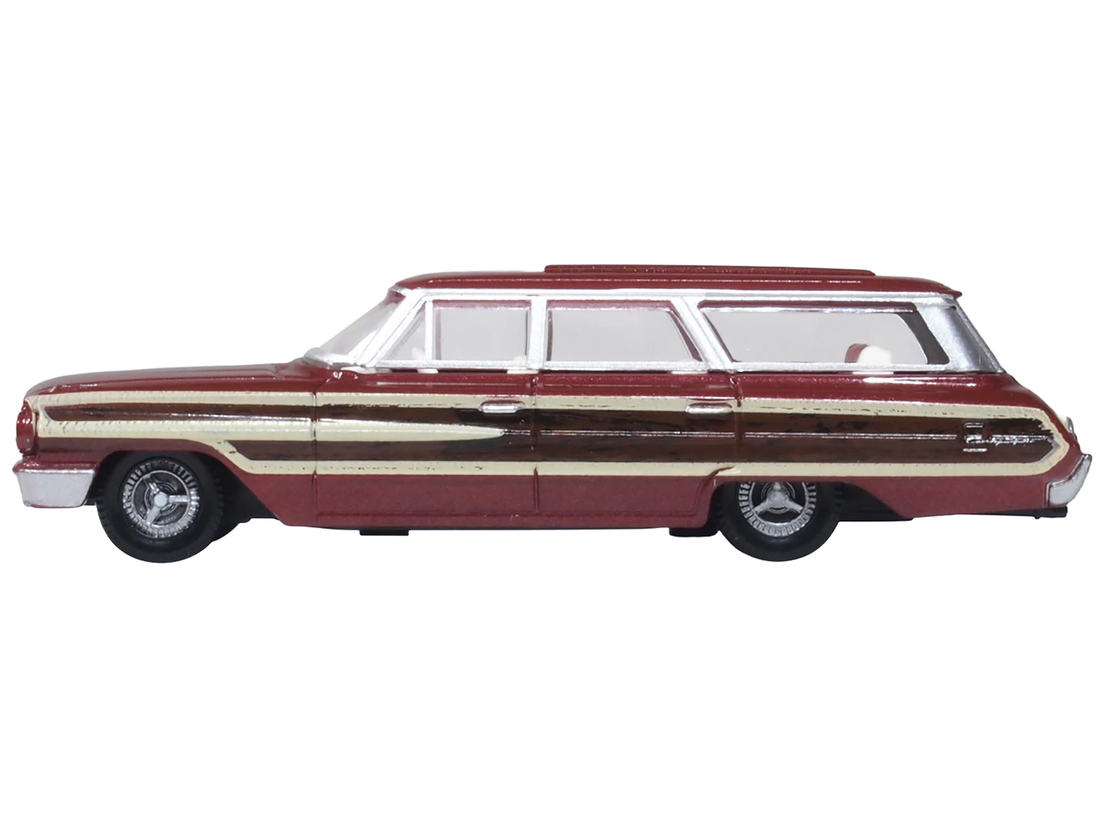 1964 Ford Country Station Wagon Squire Vintage Burgundy with Woodgrain Sides and White Interior 1/87 (HO) Scale Diecast Model Car by Oxford Diecast - image 2
