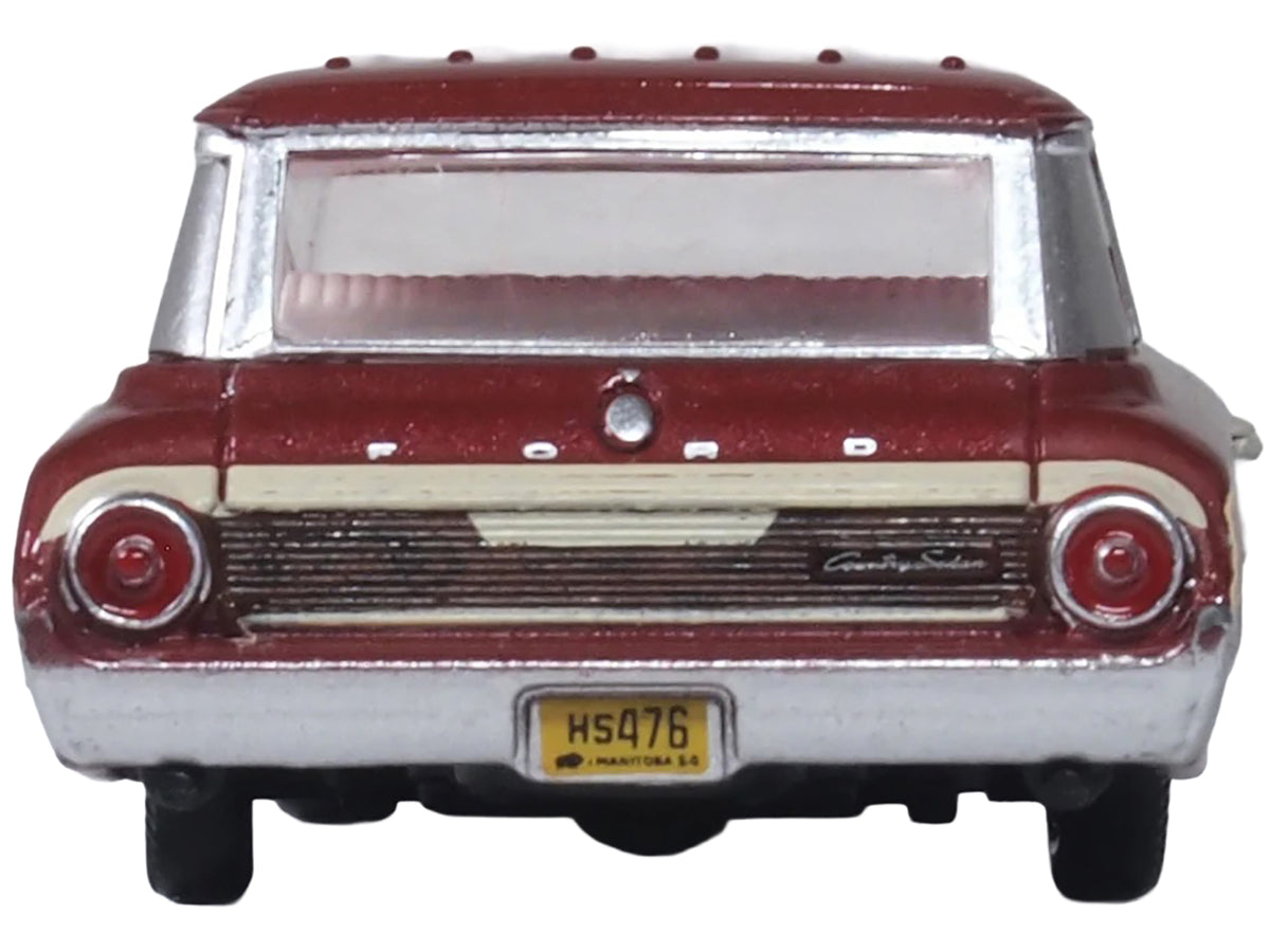 1964 Ford Country Station Wagon Squire Vintage Burgundy with Woodgrain Sides and White Interior 1/87 (HO) Scale Diecast Model Car by Oxford Diecast - image 4