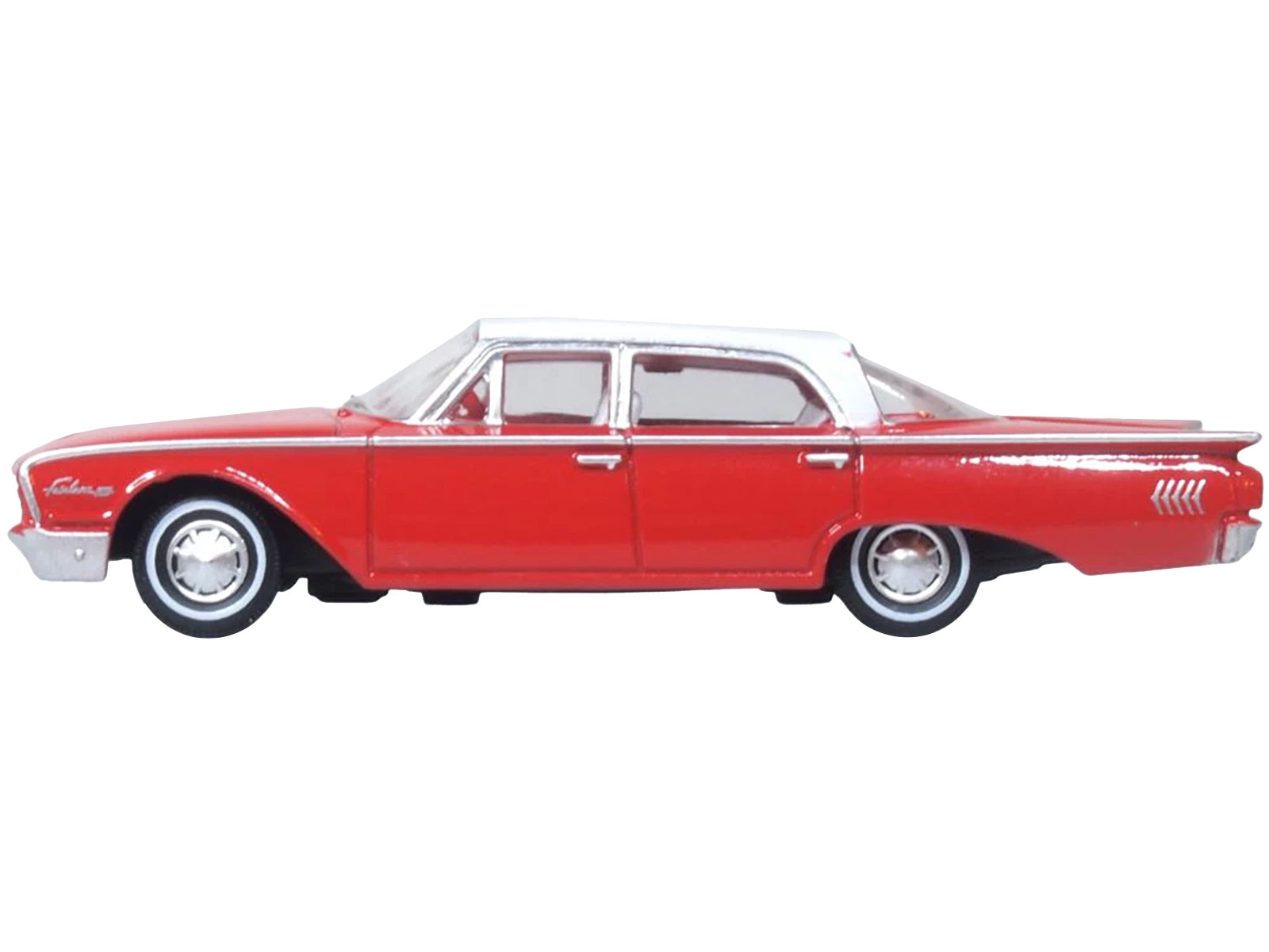 1960 Ford Fairlane Sedan 500 Monte Carlo Red with Corinthian White Top and Interior 1/87 (HO) Scale Diecast Model Car by Oxford Diecast - image 2