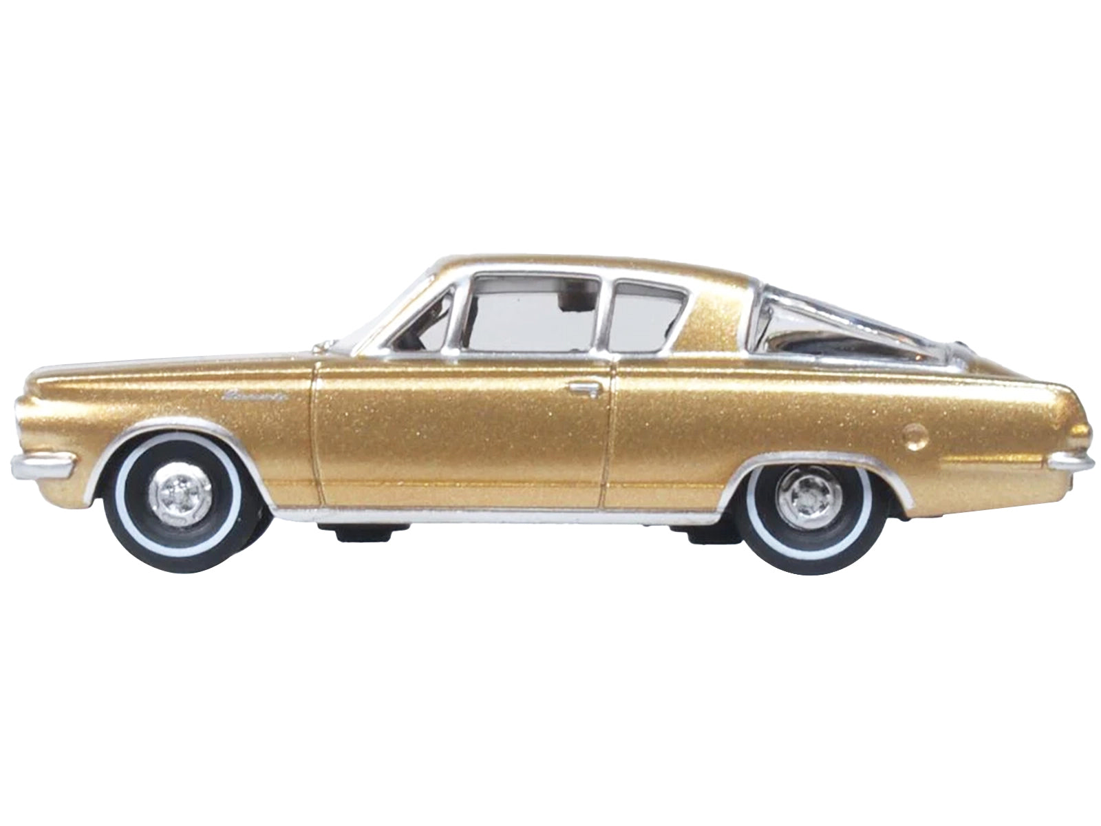 1965 Plymouth Barracuda Gold Metallic with Black Stripes 1/87 (HO) Scale Diecast Model Car by Oxford Diecast - image 2