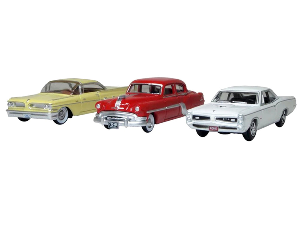 Pontiac Set of 3 Cars "100th Anniversary 2026" 1/87 (HO) Scale Diecast Model Cars by Oxford Diecast